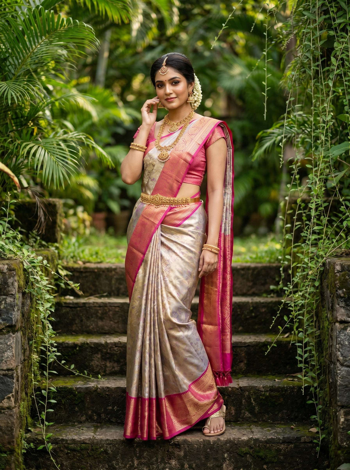 MIMOSA Violet Kanjivaram Art Silk Saree — pose 4 styling detail