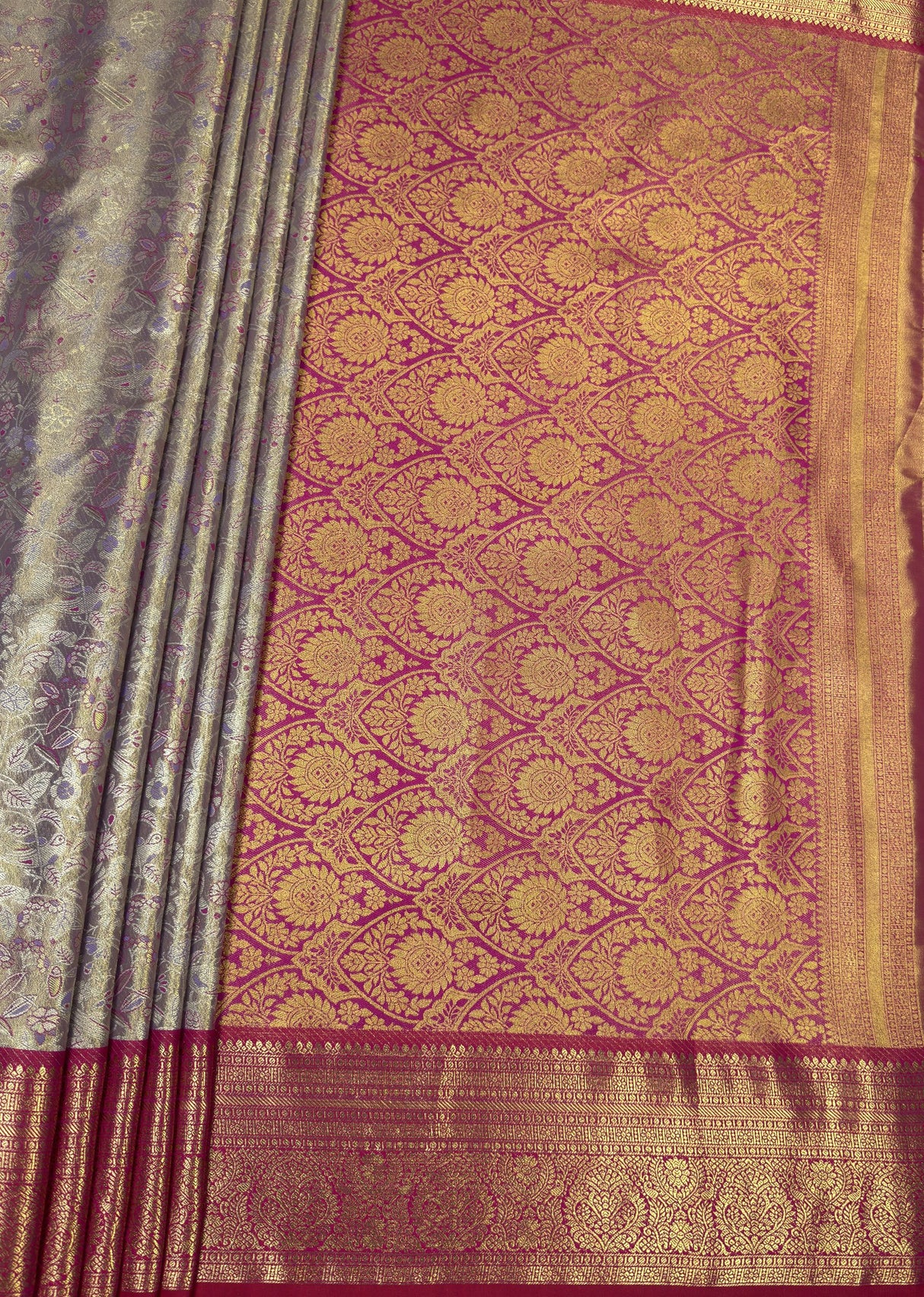 MIMOSA Violet Kanjivaram Art Silk Saree β pallu and zari work detail