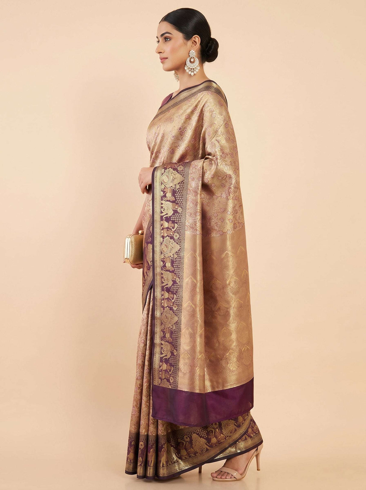 MIMOSA Maroon Kanjivaram Art Silk Saree — Model posing full length