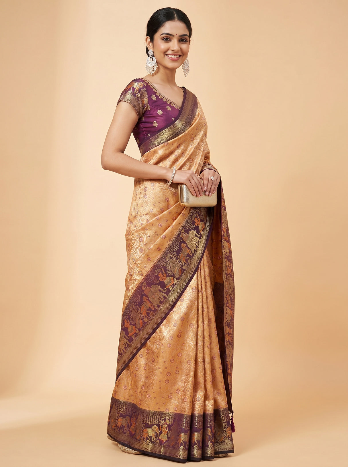 MIMOSA Orange Kanjivaram Art Silk Saree β Model posing full length