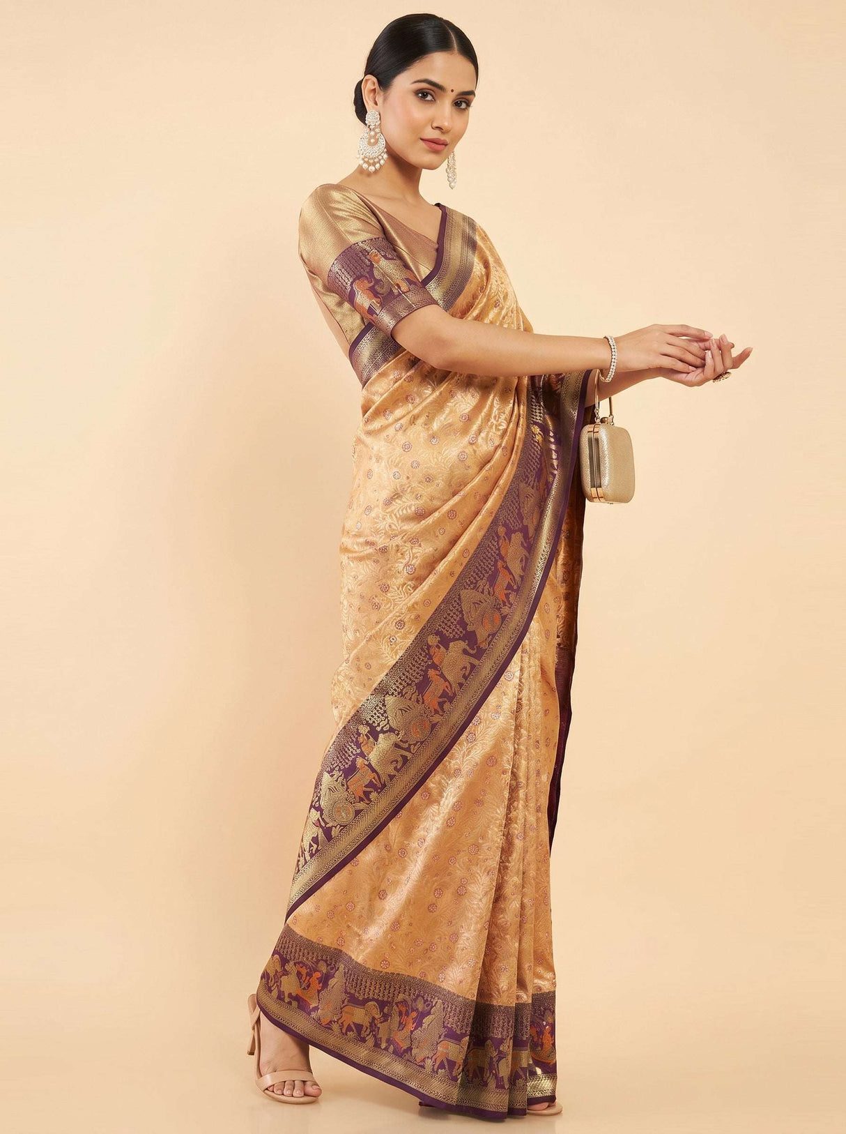 MIMOSA Orange Kanjivaram Art Silk Saree — pose 8 styling detail