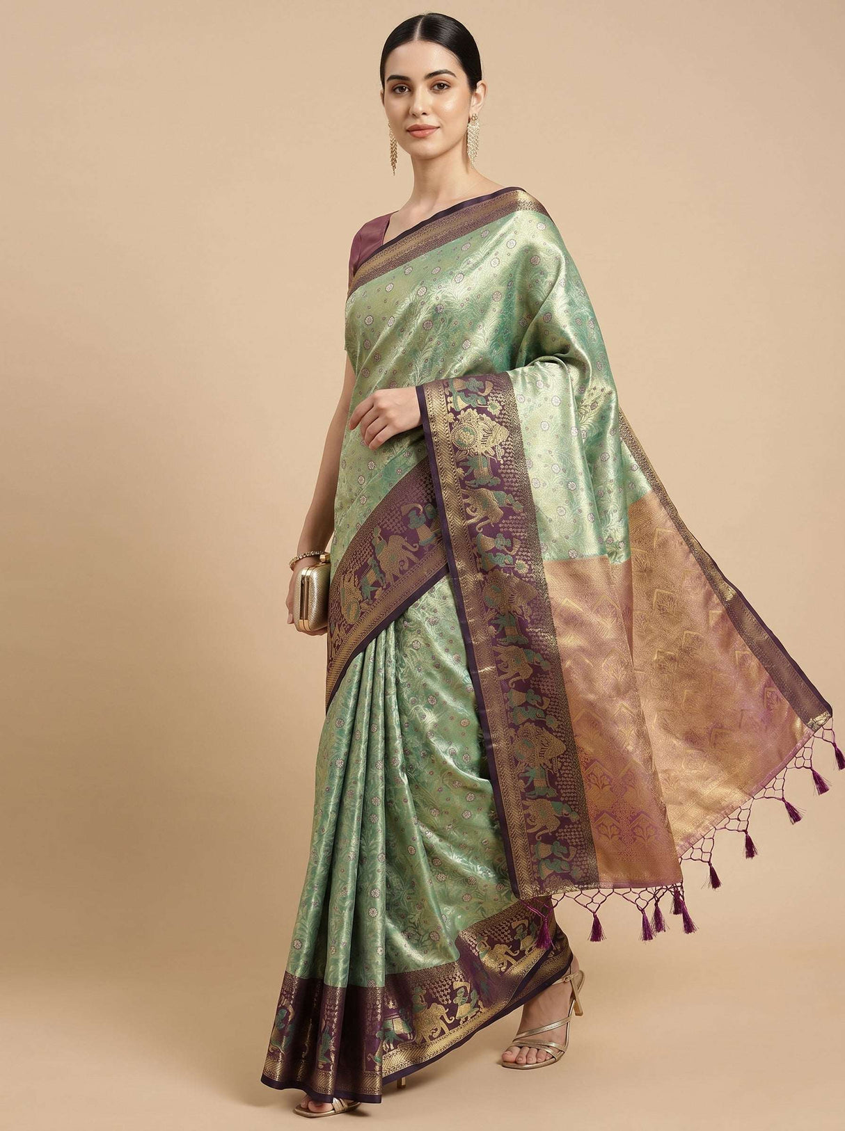 MIMOSA Rama Kanjivaram Art Silk Saree — pose 6 styling detail