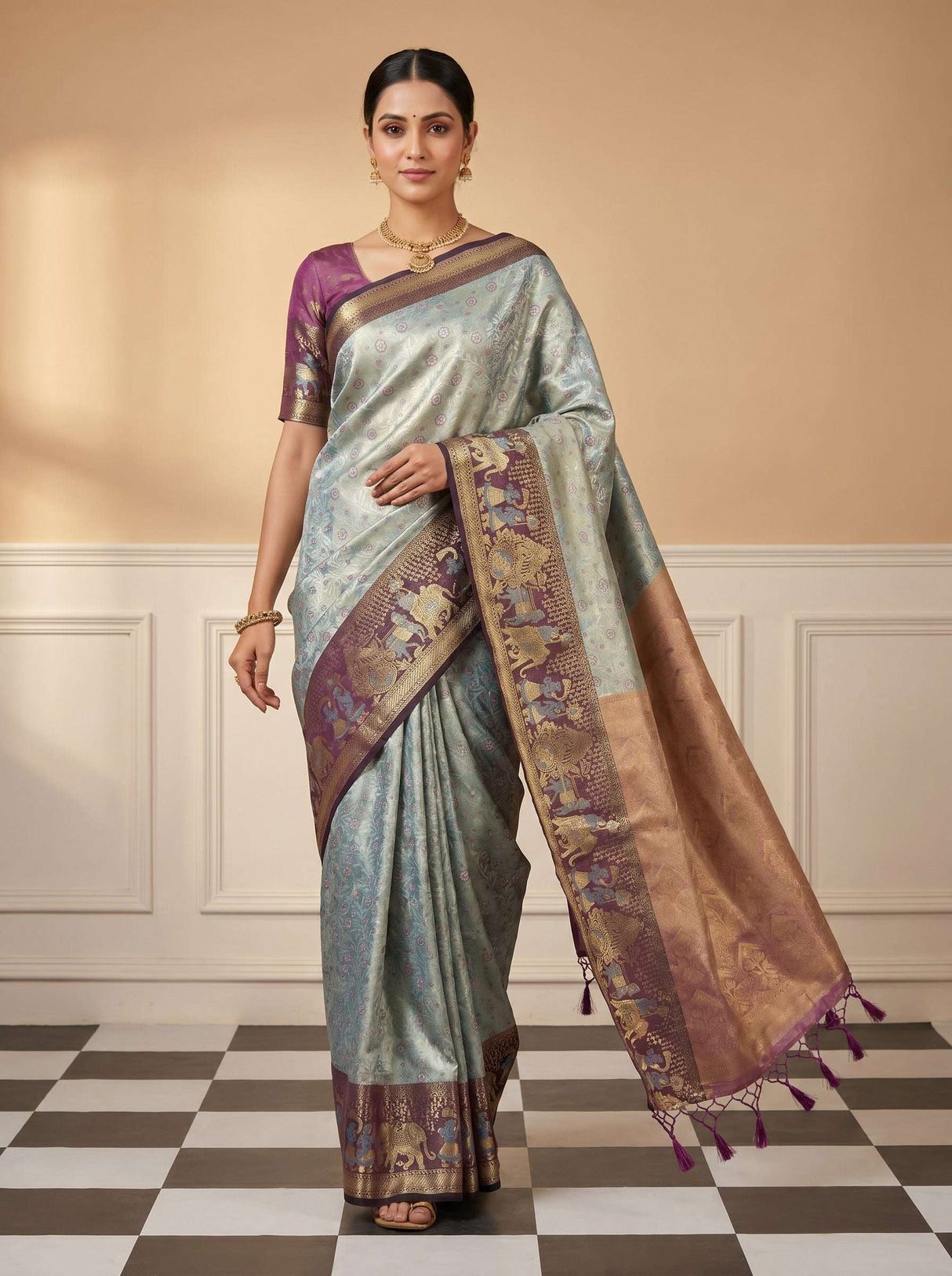 MIMOSA Saffire Kanjivaram Art Silk Saree — pose 6 styling detail