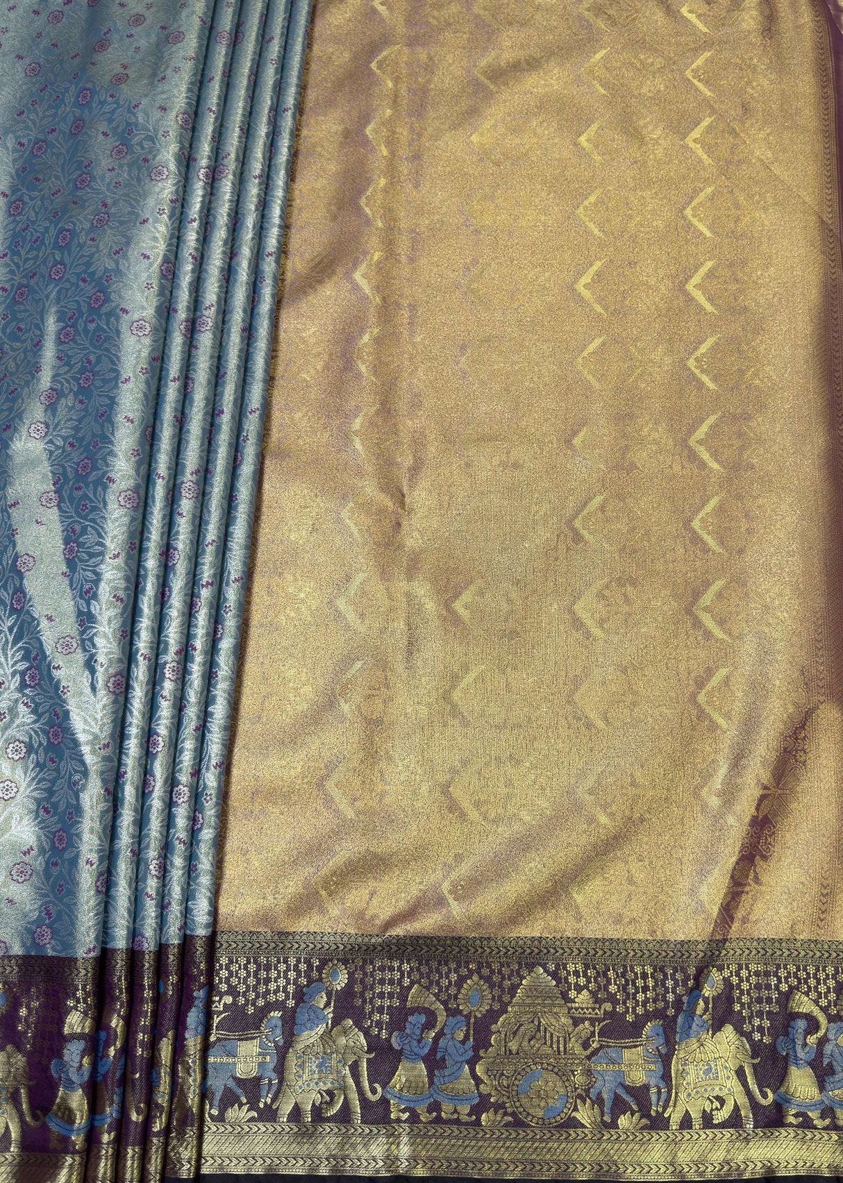 MIMOSA Saffire Kanjivaram Art Silk Saree — pallu and zari work detail