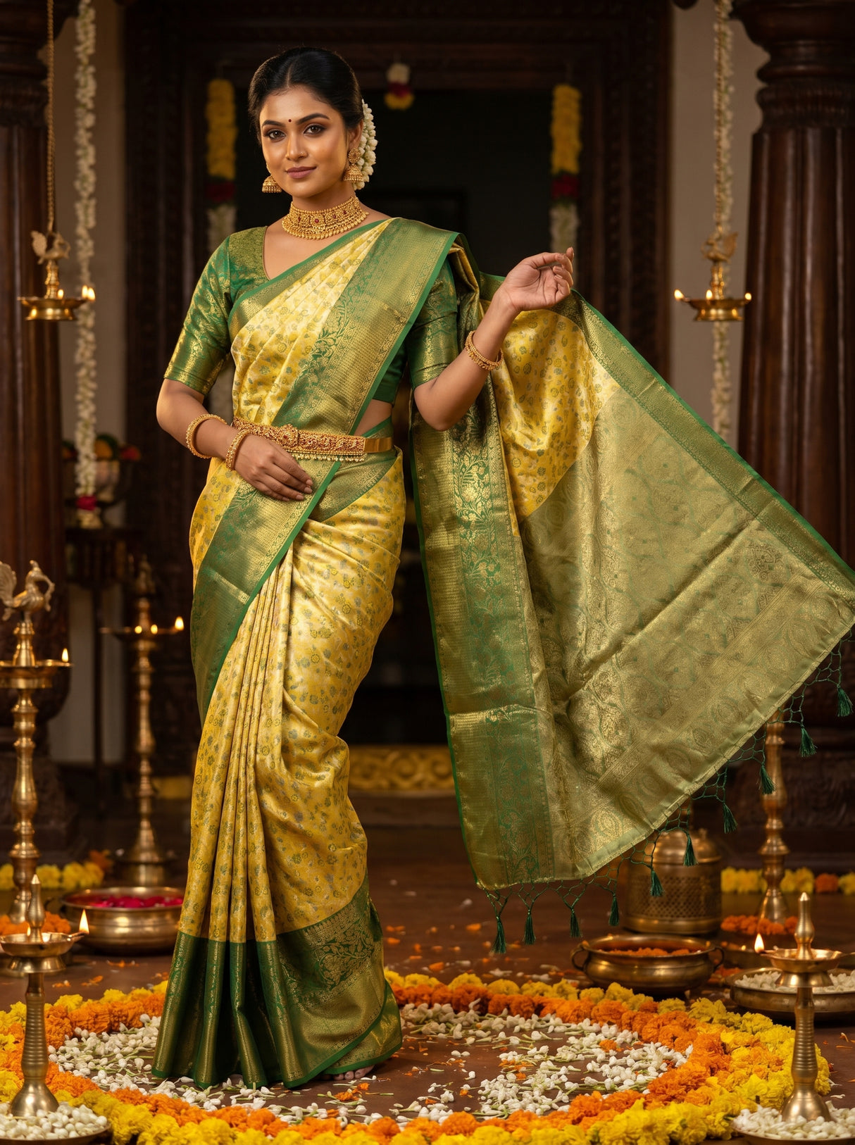 MIMOSA Gold Kanjivaram Art Silk Saree β pose 6 styling detail