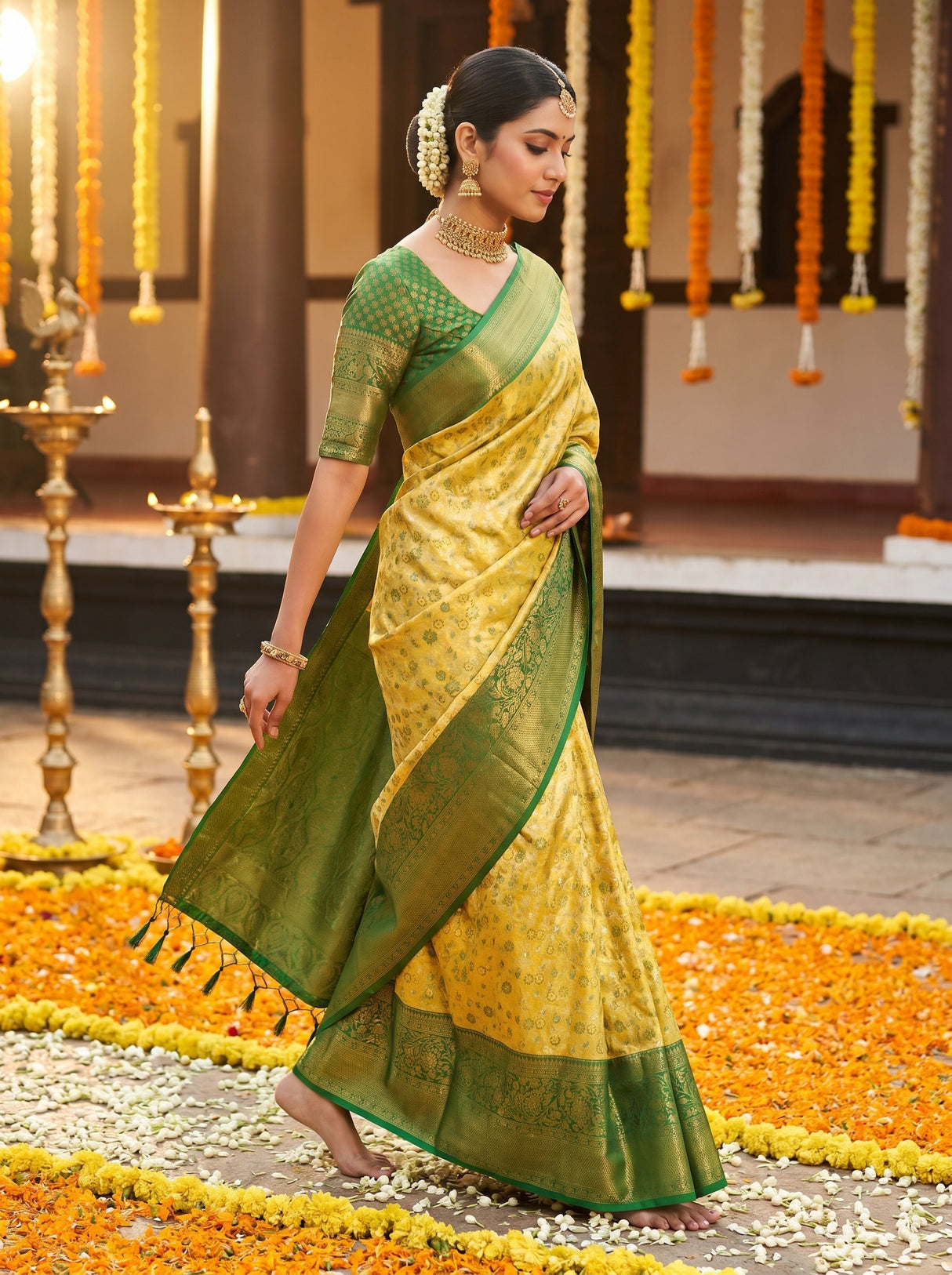 MIMOSA Gold Kanjivaram Art Silk Saree β pose 7 styling detail