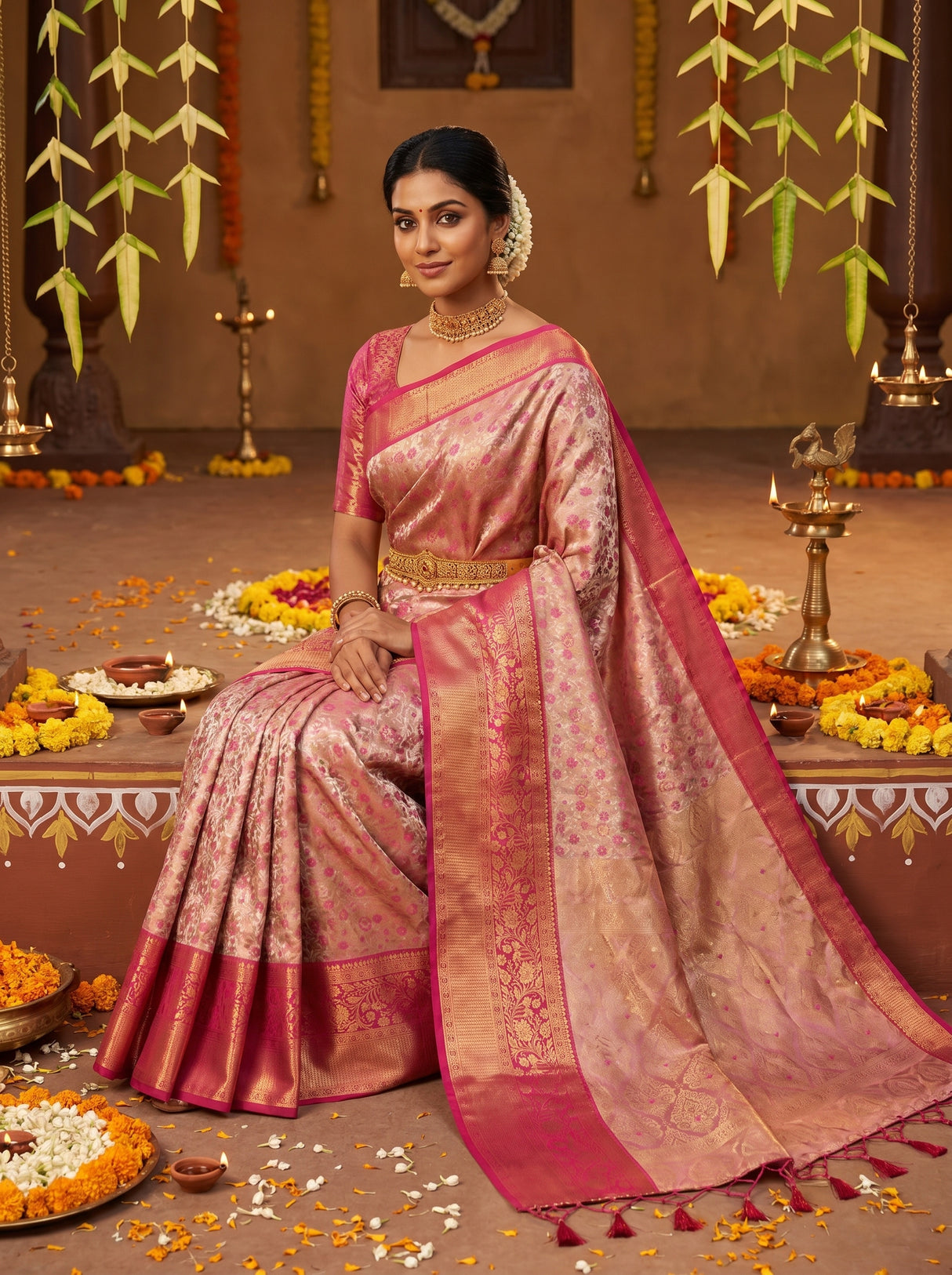 MIMOSA Gajari Kanjivaram Art Silk Saree β pose 8 styling detail