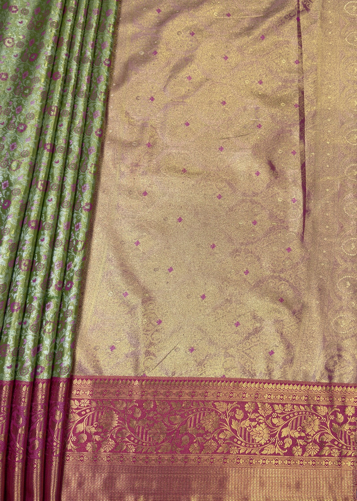 MIMOSA Green Kanjivaram Art Silk Saree β pallu and zari work detail