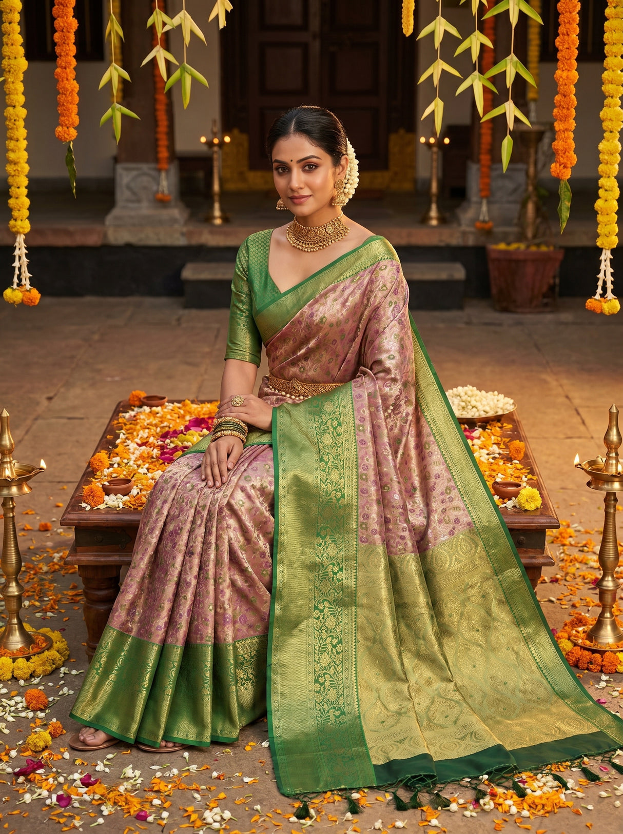 MIMOSA Magenta Kanjivaram Art Silk Saree β Styled Model View