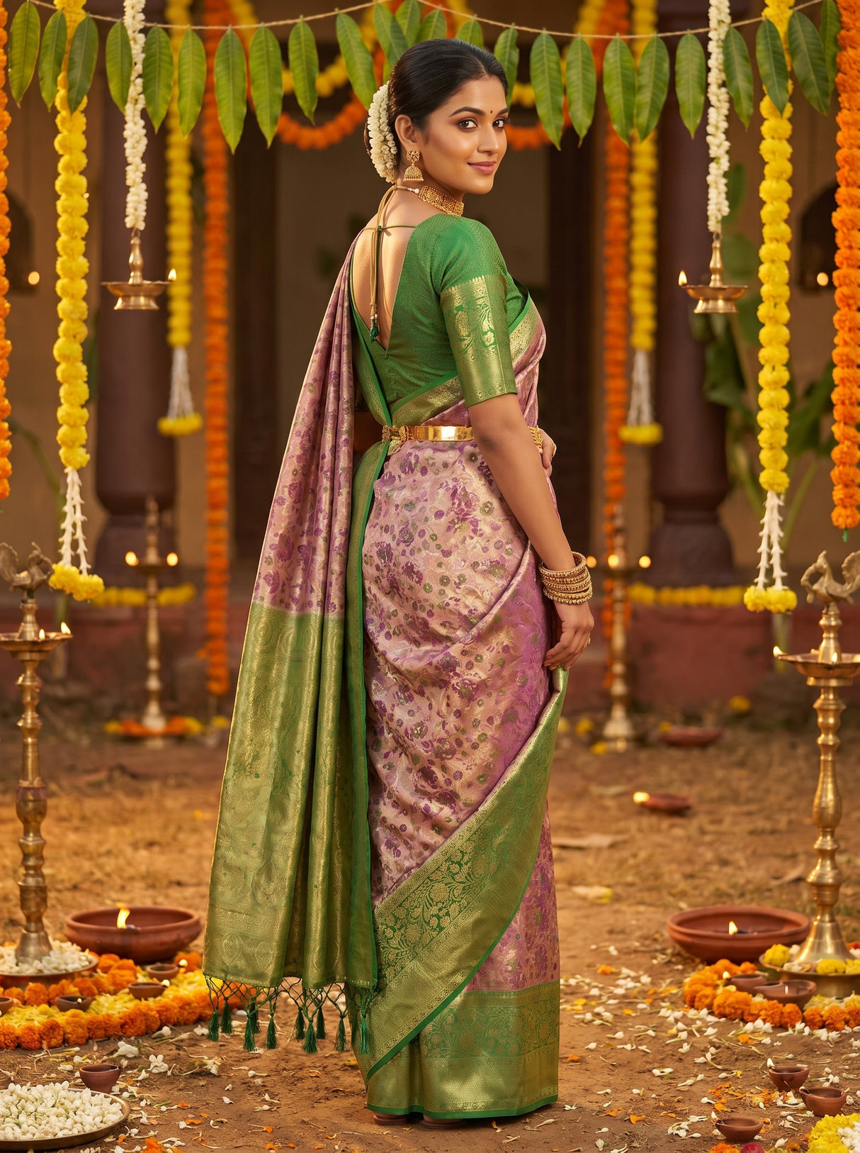 MIMOSA Magenta Kanjivaram Art Silk Saree β pose 9 styling detail