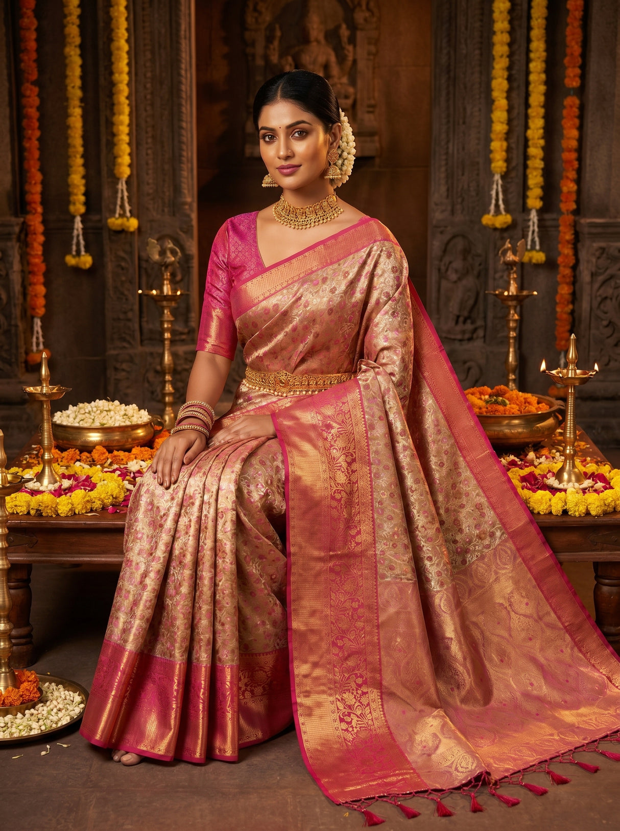 MIMOSA Maroon Kanjivaram Art Silk Saree β pose 8 styling detail