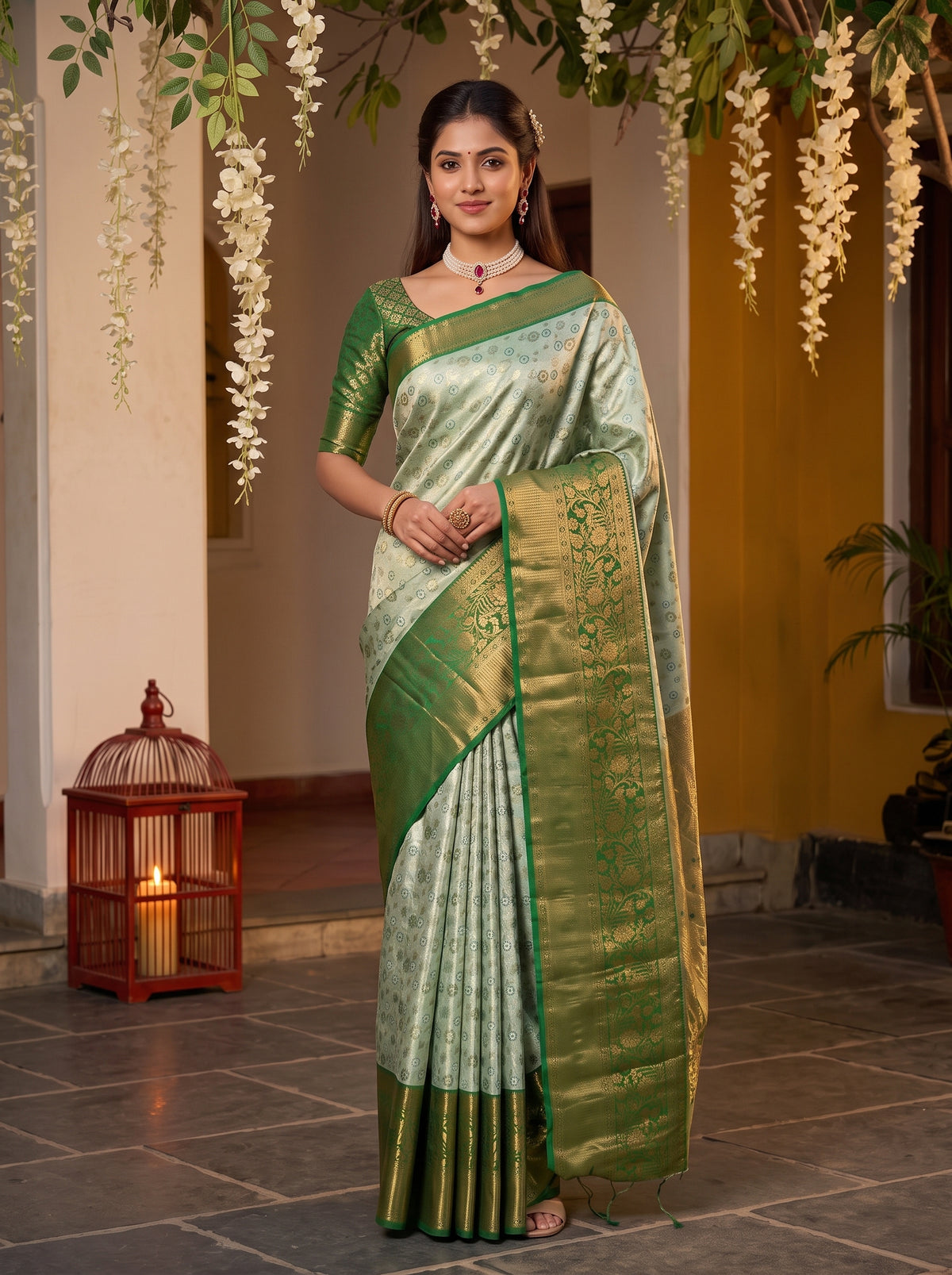MIMOSA Pista Kanjivaram Art Silk Saree — pose 10 styling detail