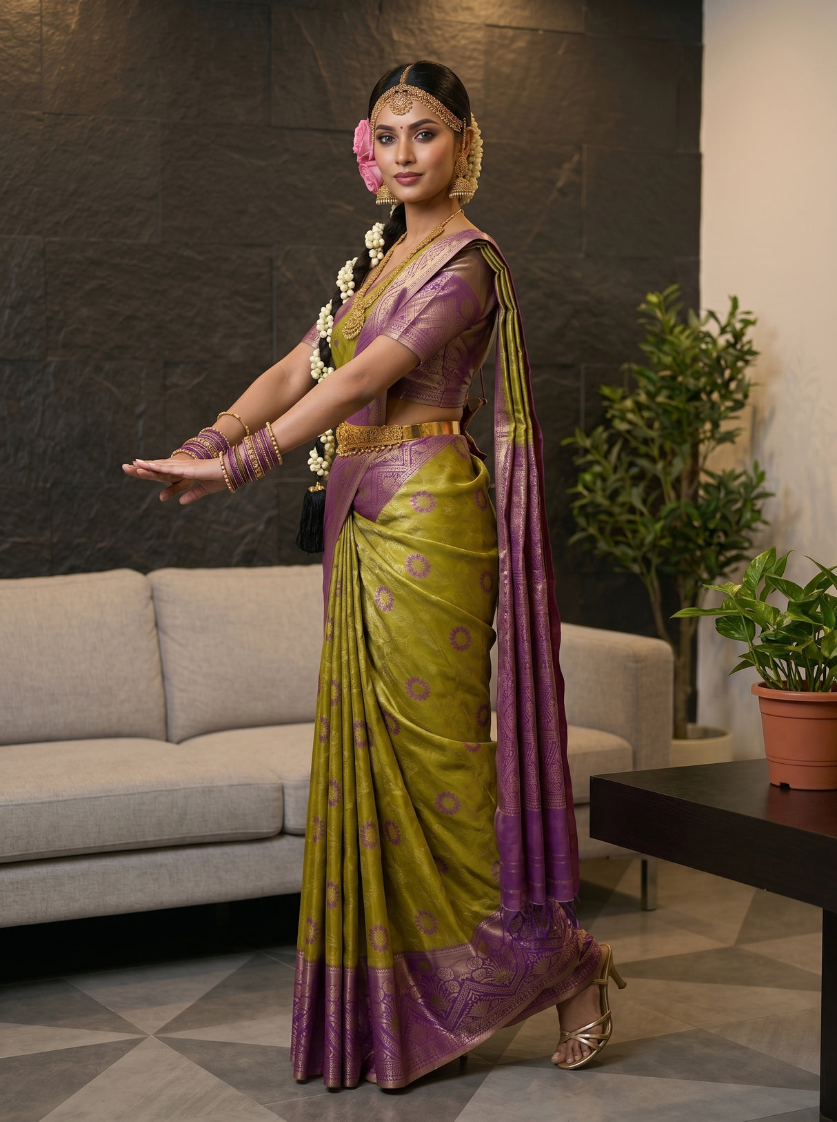 MIMOSA Olive Saree Saree — pose 5 styling detail