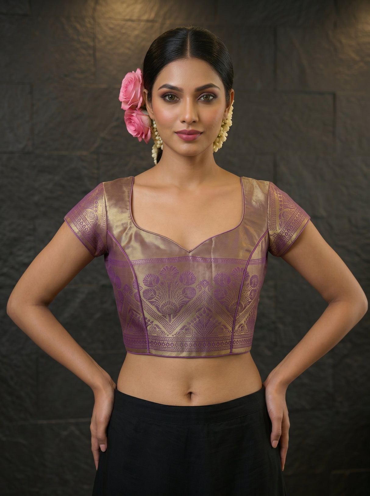 MIMOSA Olive Saree Saree — blouse close-up
