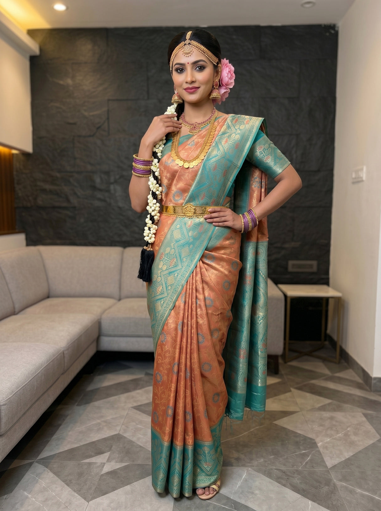 MIMOSA Peach Saree Saree — pose 4 styling detail