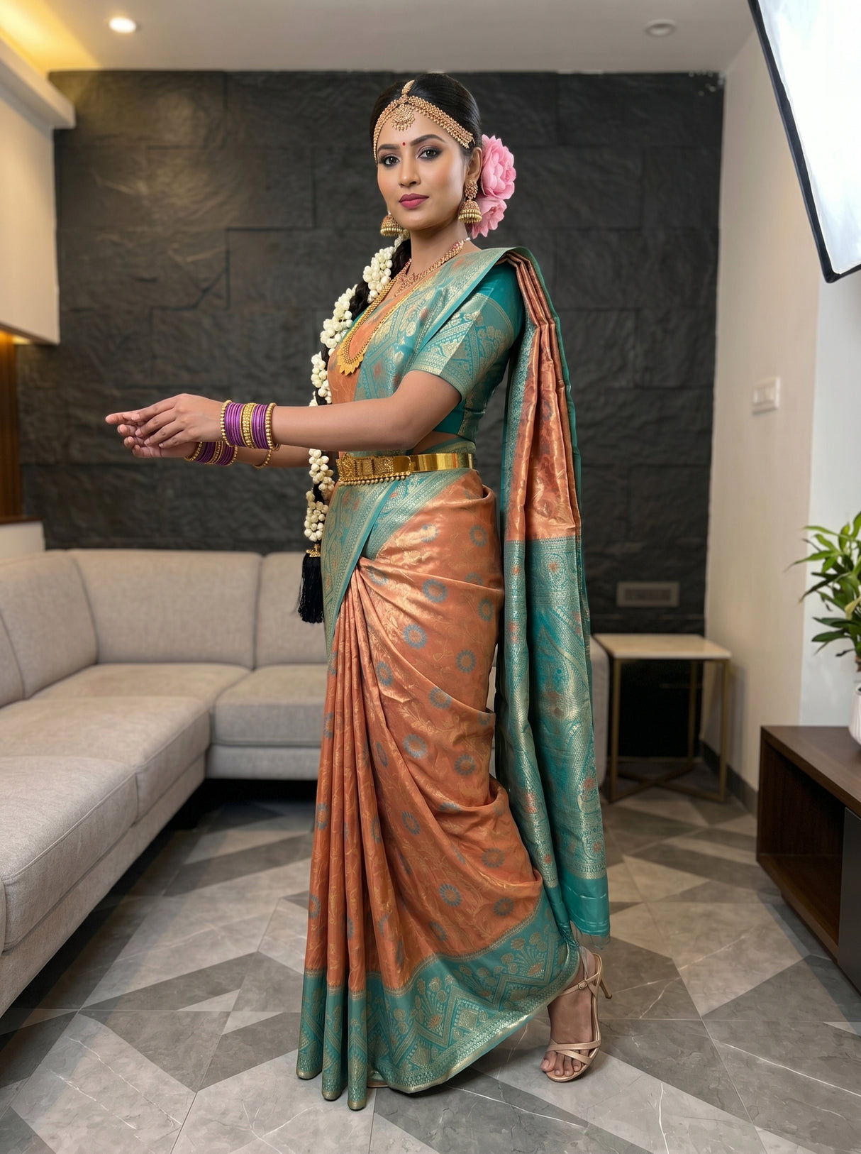 MIMOSA Peach Saree Saree — pose 5 styling detail