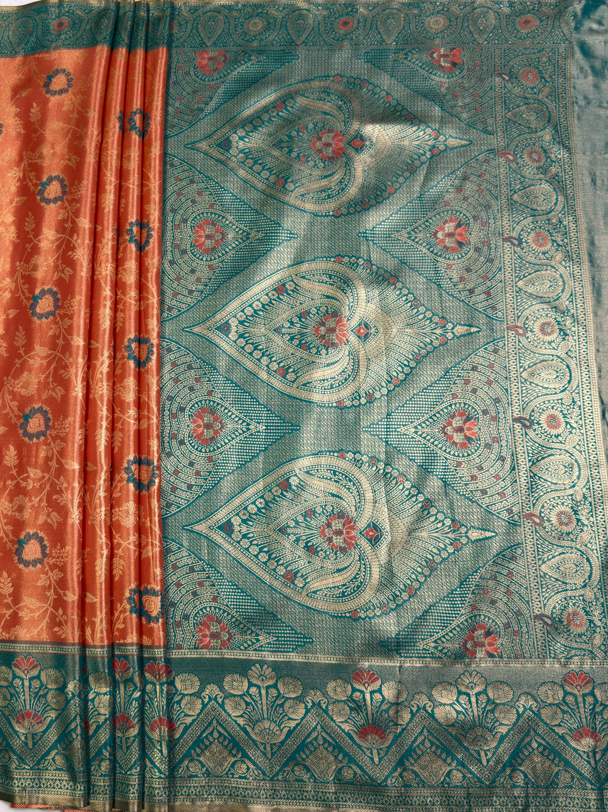 MIMOSA Peach Saree Saree — pallu and zari work detail