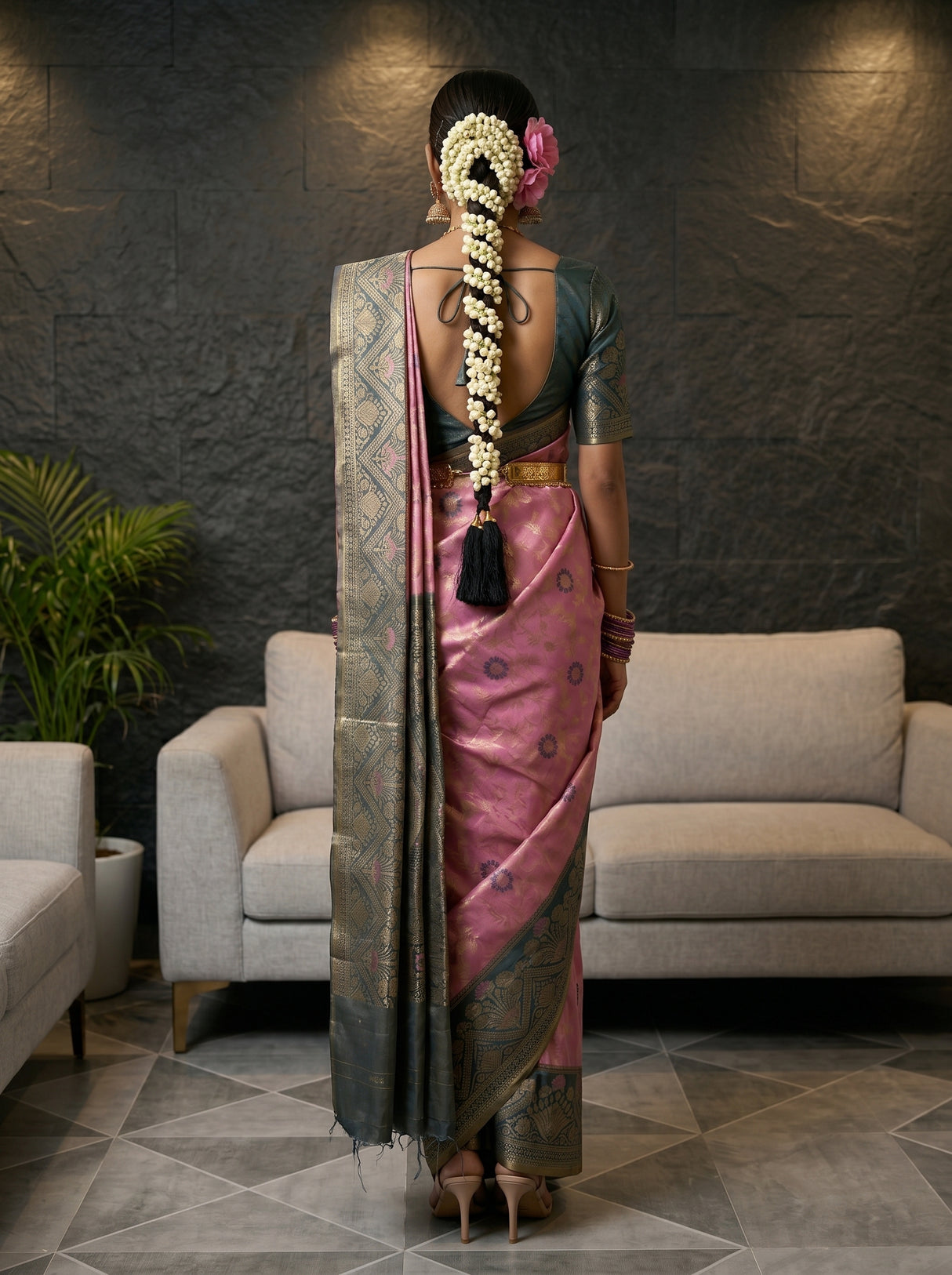MIMOSA Pink Saree Saree — pose 2 styling detail