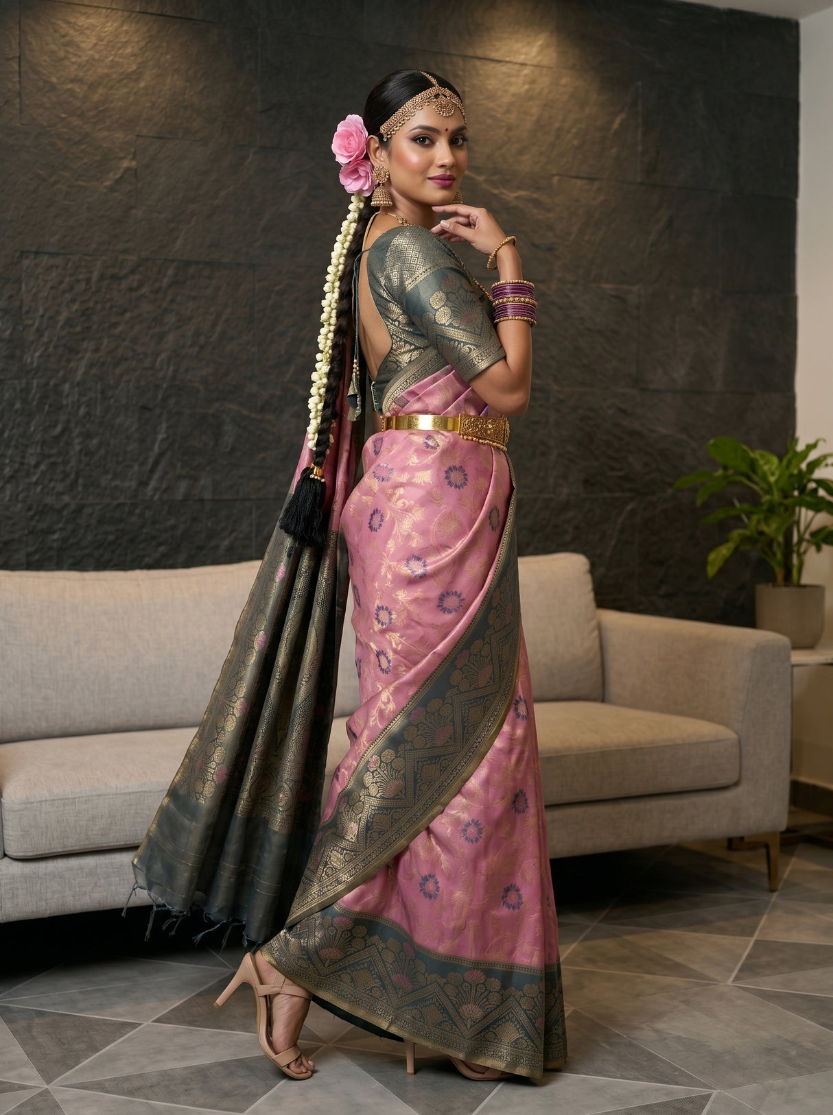 MIMOSA Pink Saree Saree — pose 9 styling detail