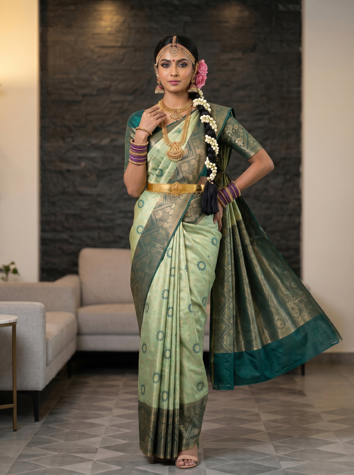 MIMOSA Pista Saree Saree — pose 4 styling detail