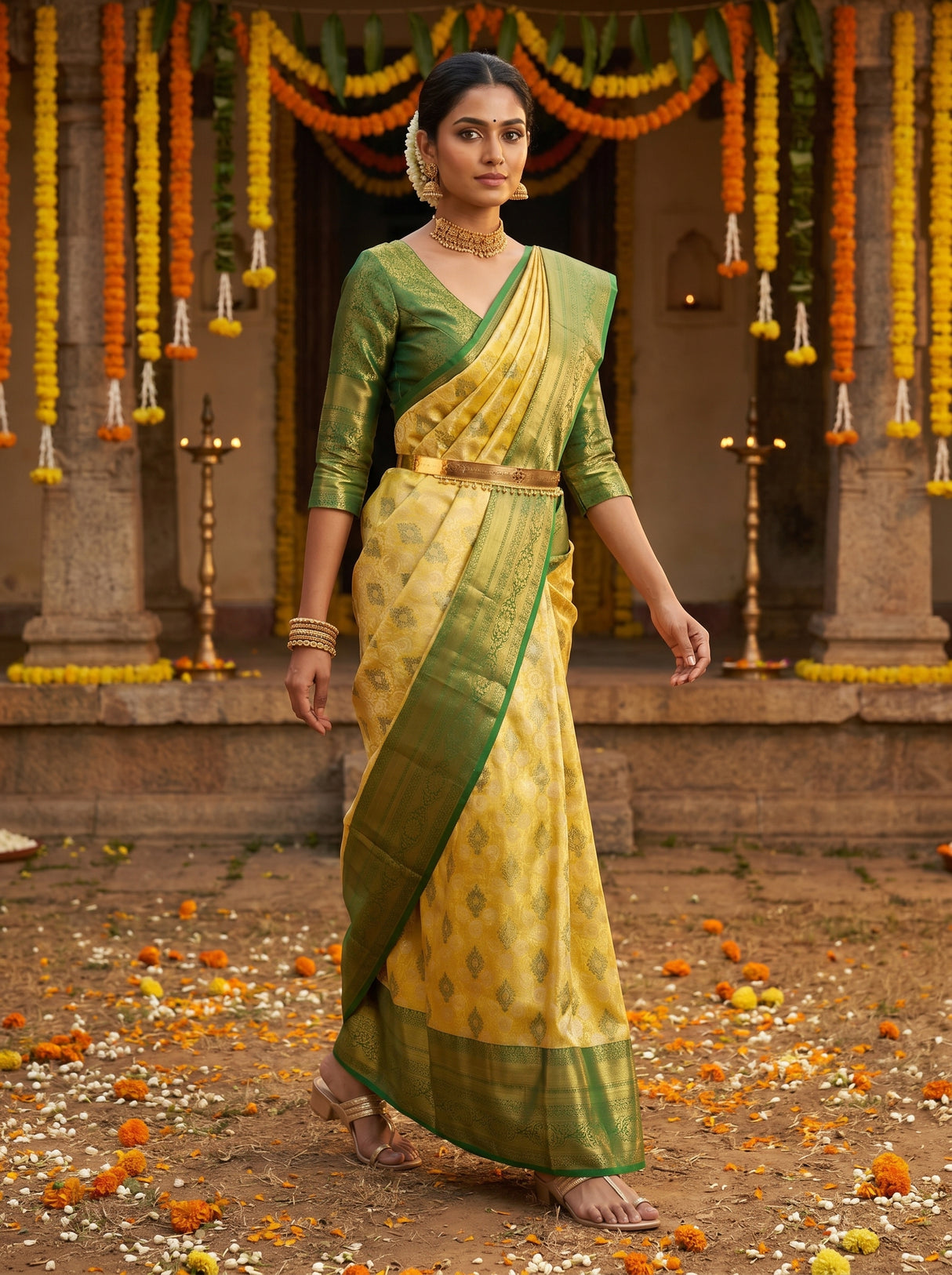 MIMOSA Gold Kanjivaram Art Silk Saree β pose 7 styling detail