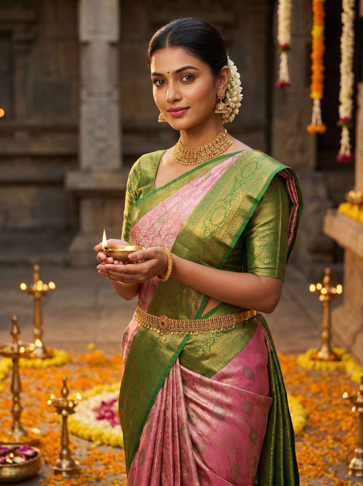 MIMOSA Gajari Kanjivaram Art Silk Saree — Full View on Model