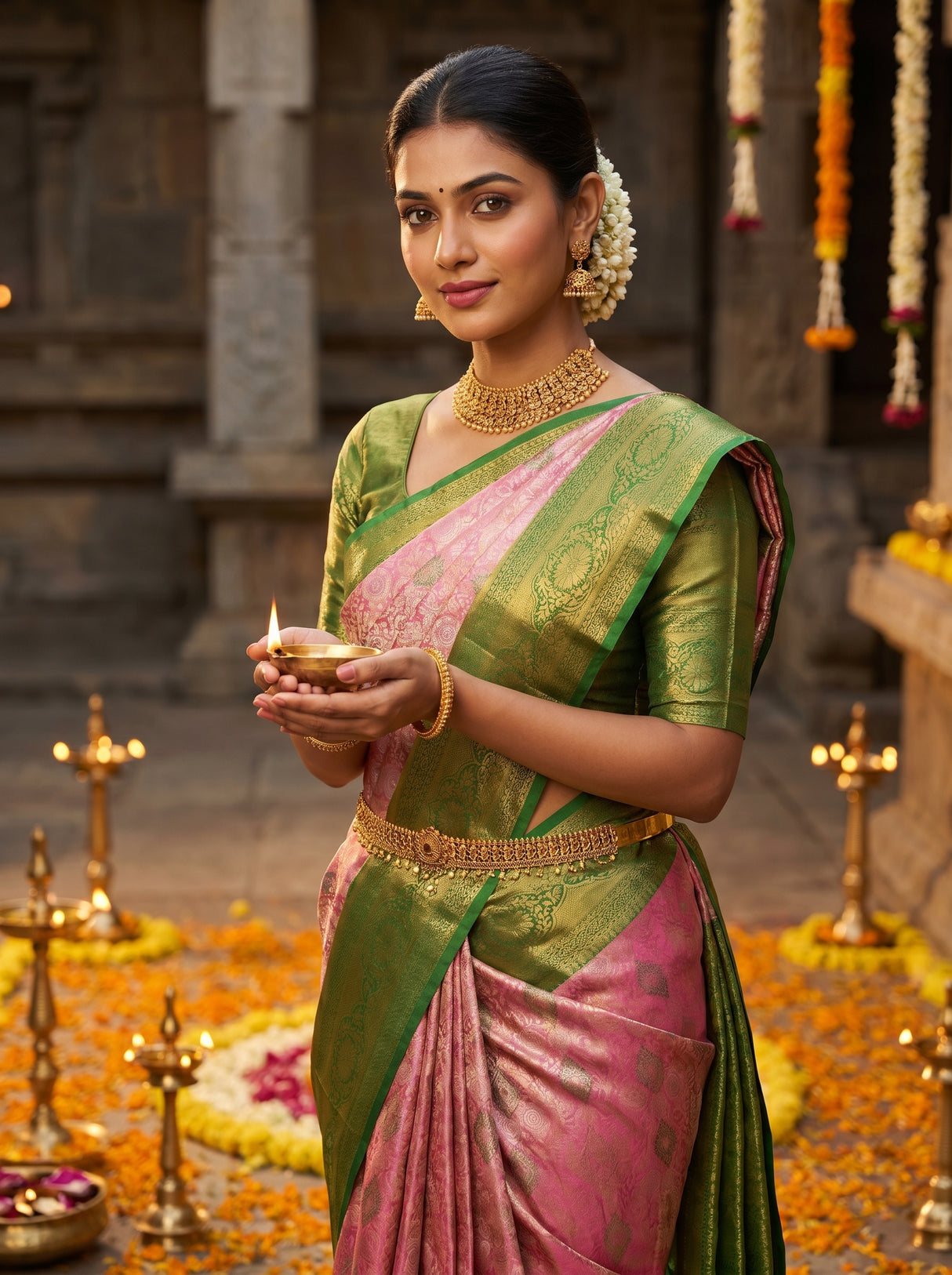 MIMOSA Gajari Kanjivaram Art Silk Saree β Full View on Model