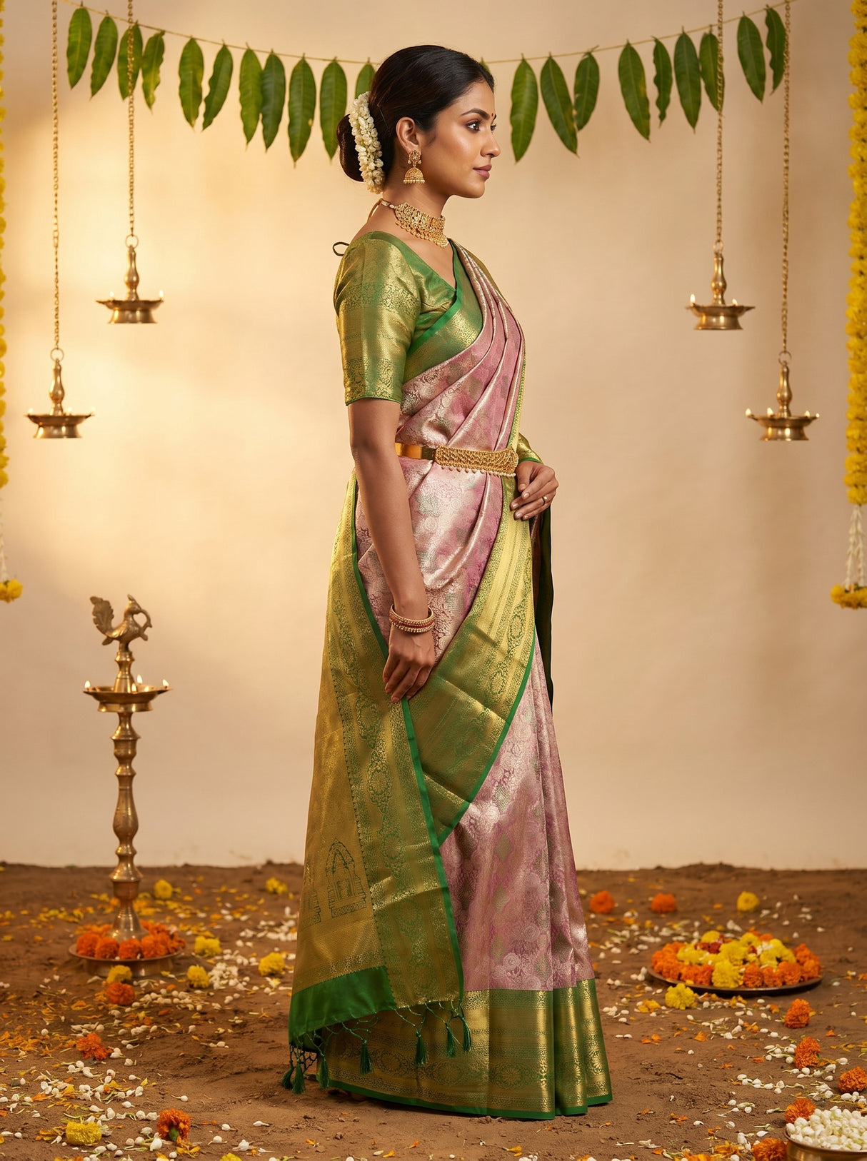 MIMOSA Magenta Kanjivaram Art Silk Saree β Full View on Model