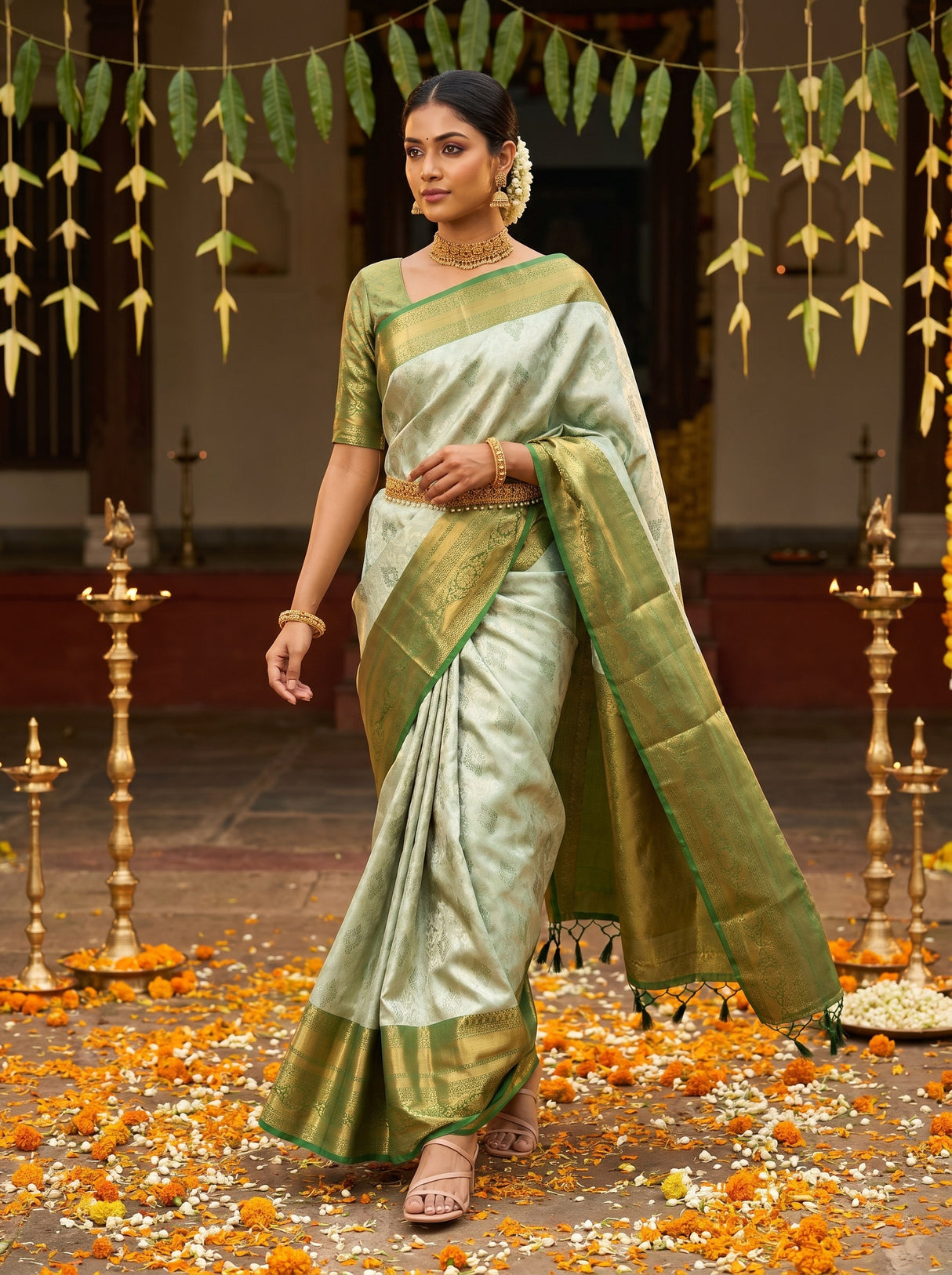 MIMOSA Pista Kanjivaram Art Silk Saree β pose 7 styling detail