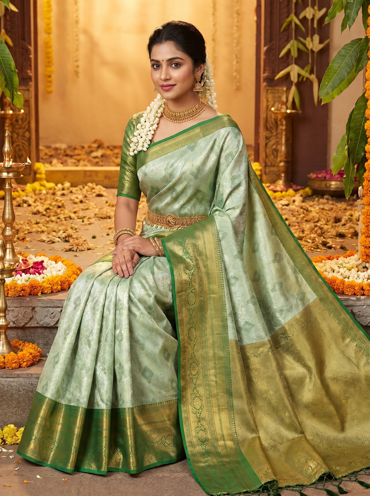 MIMOSA Pista Kanjivaram Art Silk Saree β pose 8 styling detail