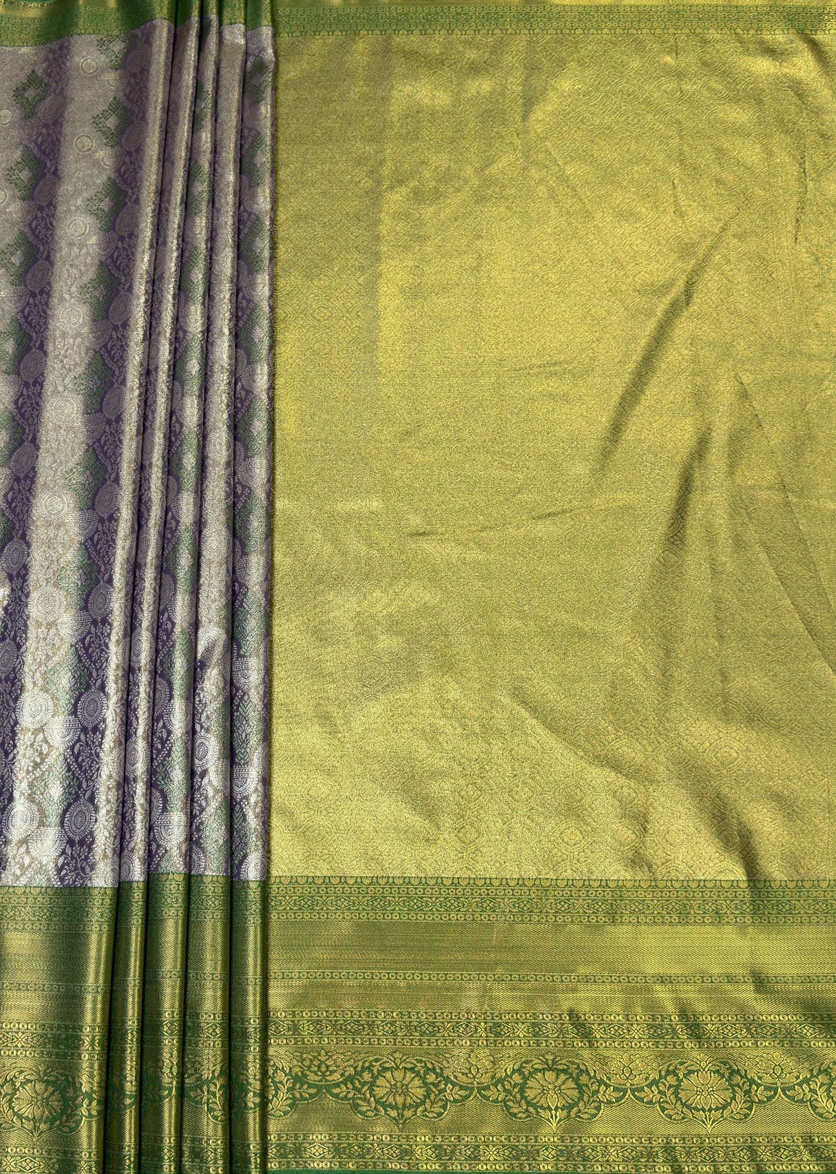 MIMOSA Violet Kanjivaram Art Silk Saree — pallu and zari work detail
