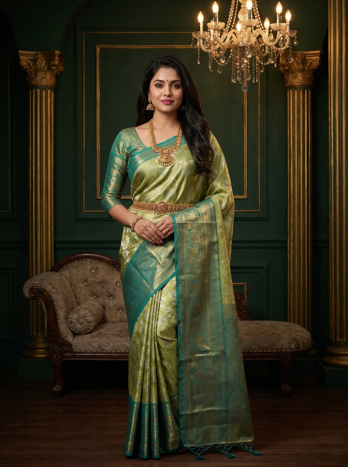 MIMOSA Olive Kanjivaram Art Silk Saree β Draped Mannequin View