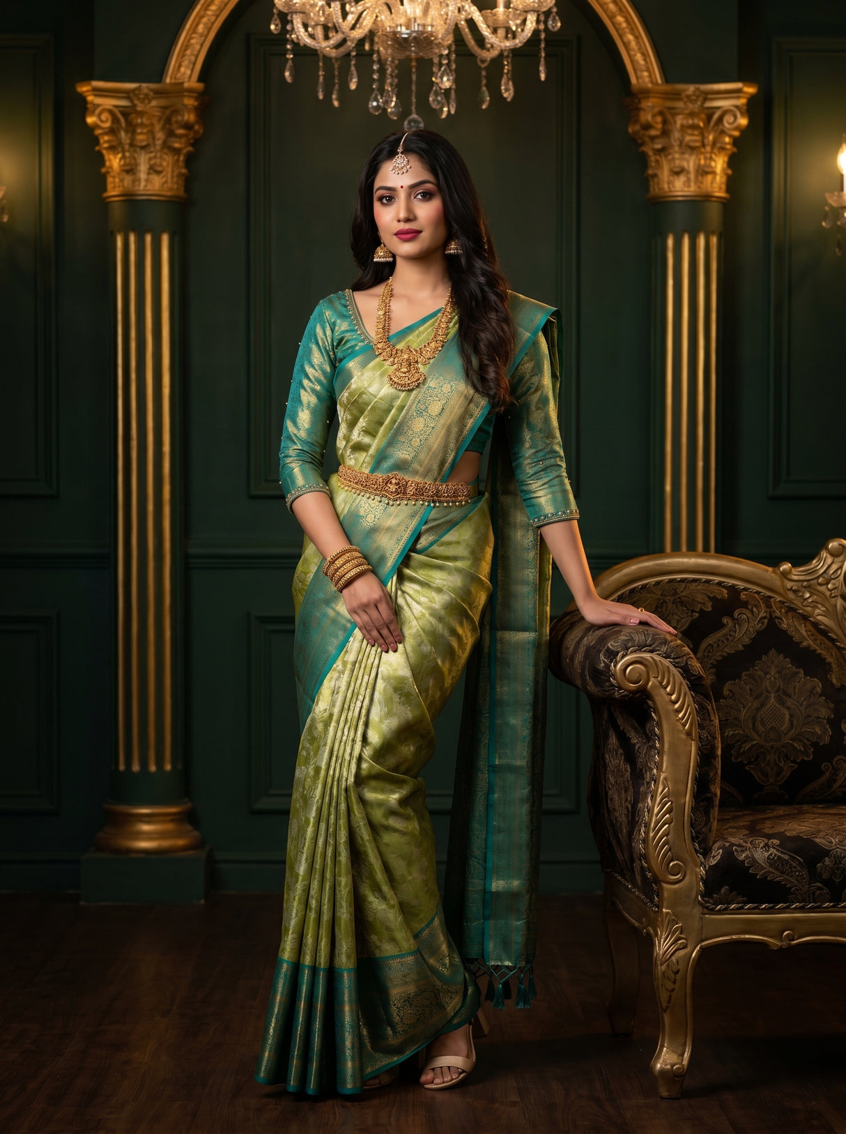 MIMOSA Olive Kanjivaram Art Silk Saree β Pallu and Border Detail