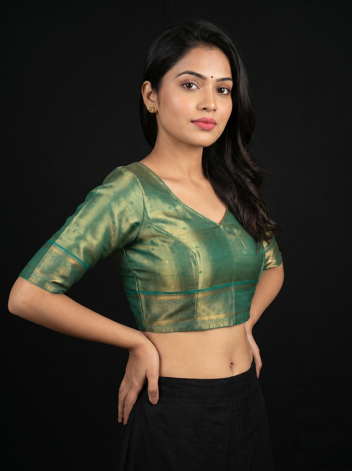 MIMOSA Olive Kanjivaram Art Silk Saree β blouse close-up