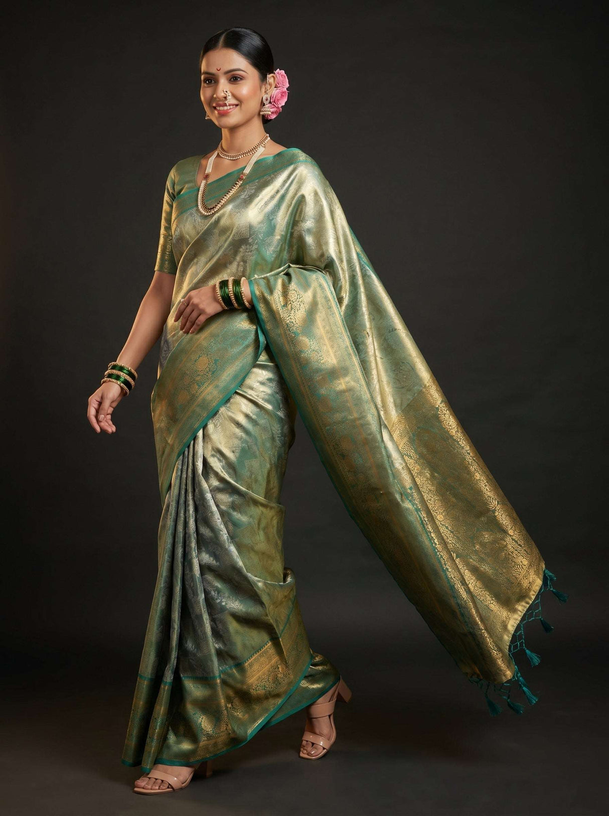MIMOSA Saffire Kanjivaram Art Silk Saree — pose 7 styling detail