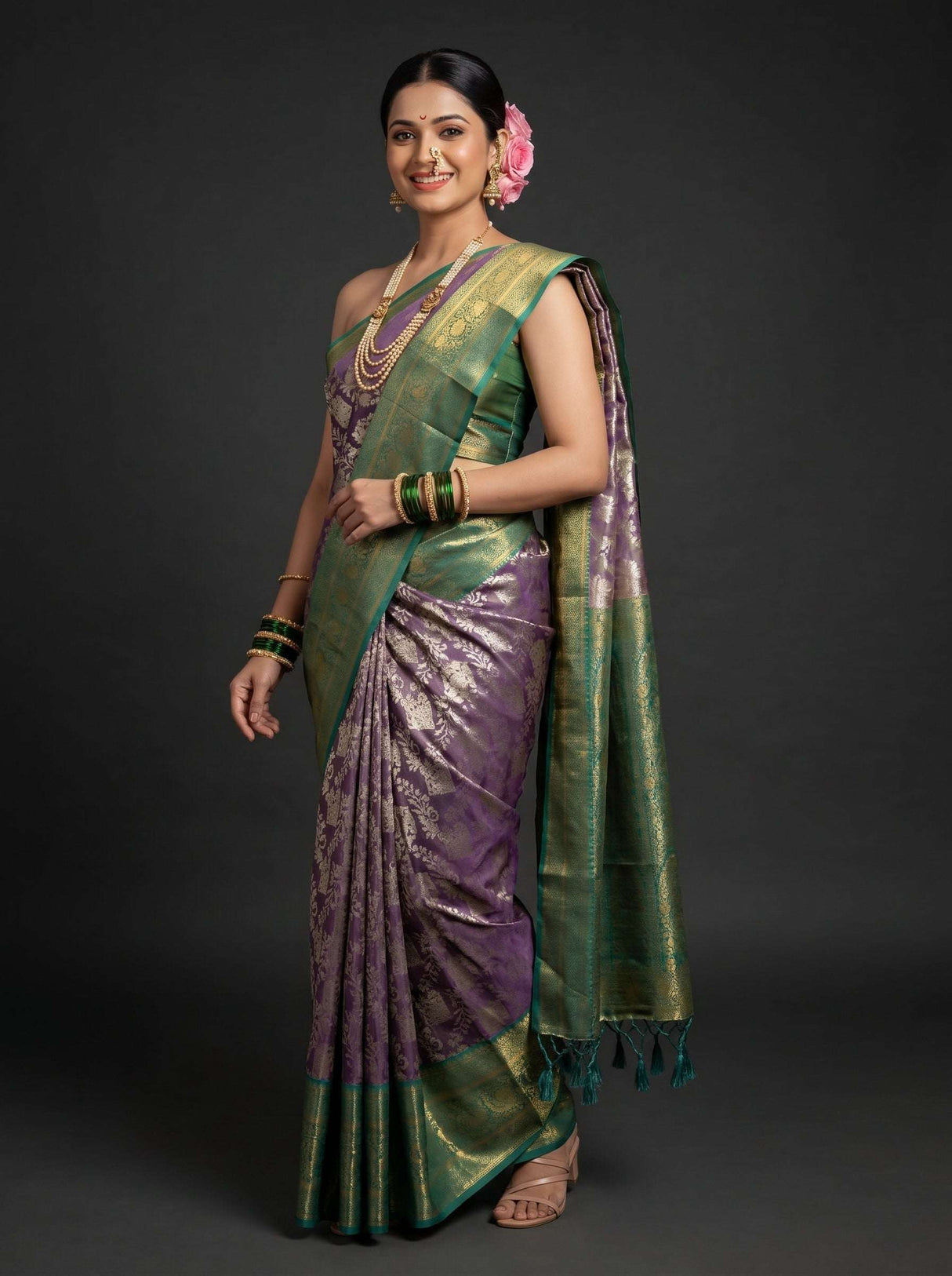MIMOSA Violet Kanjivaram Art Silk Saree — Model Lifestyle Pose