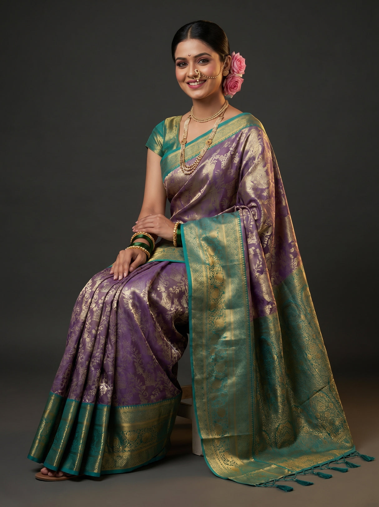 MIMOSA Violet Kanjivaram Art Silk Saree β pose 8 styling detail