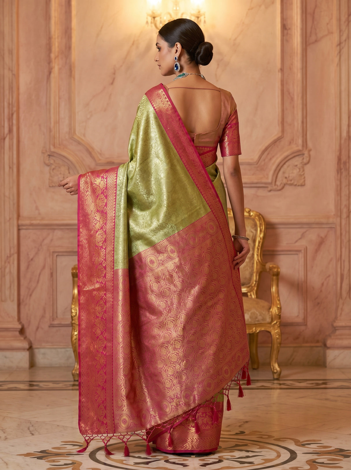 MIMOSA Olive Kanjivaram Art Silk Saree β Unstitched Blouse Piece