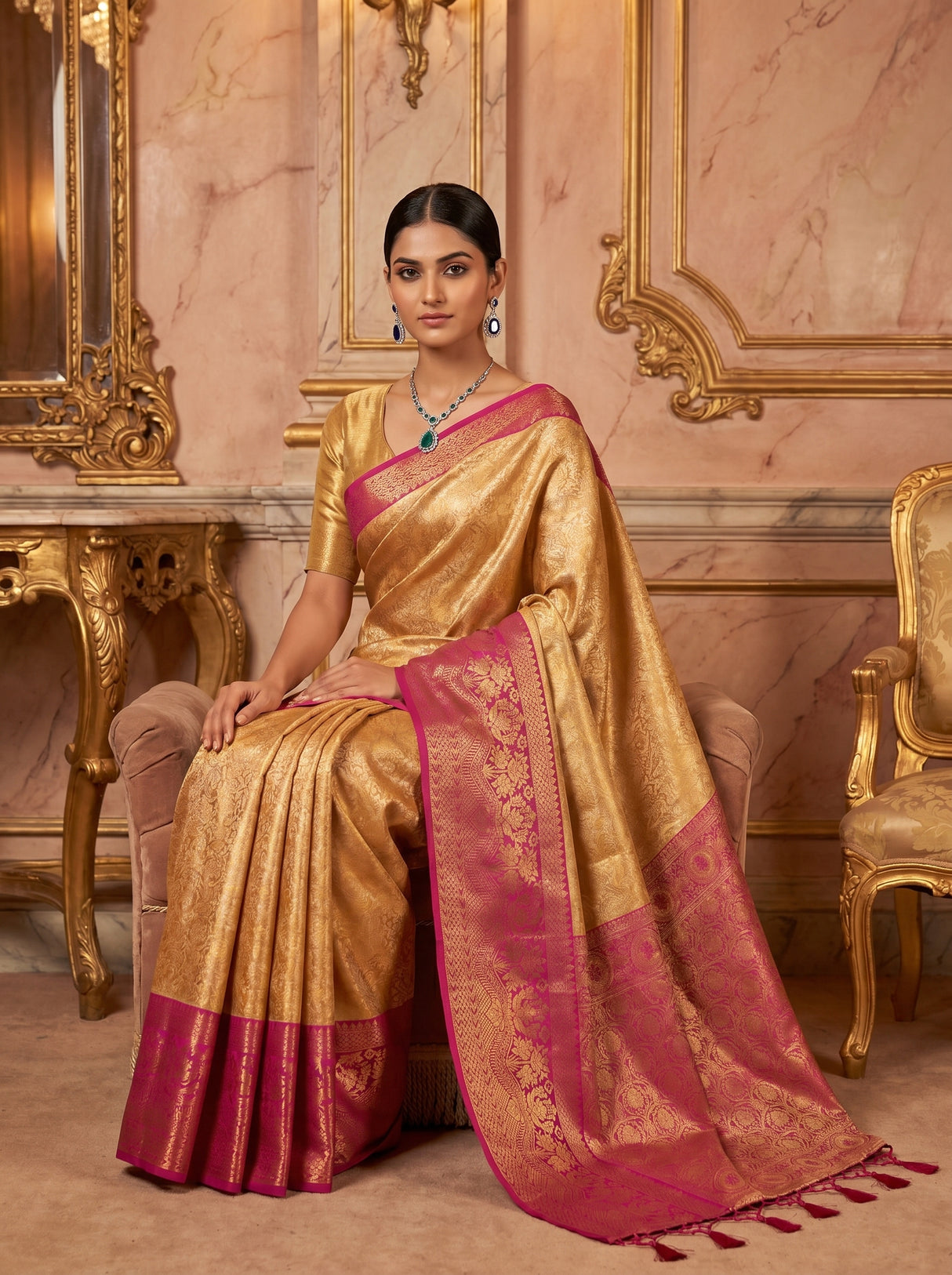 MIMOSA Orange Kanjivaram Art Silk Saree β pose 8 styling detail