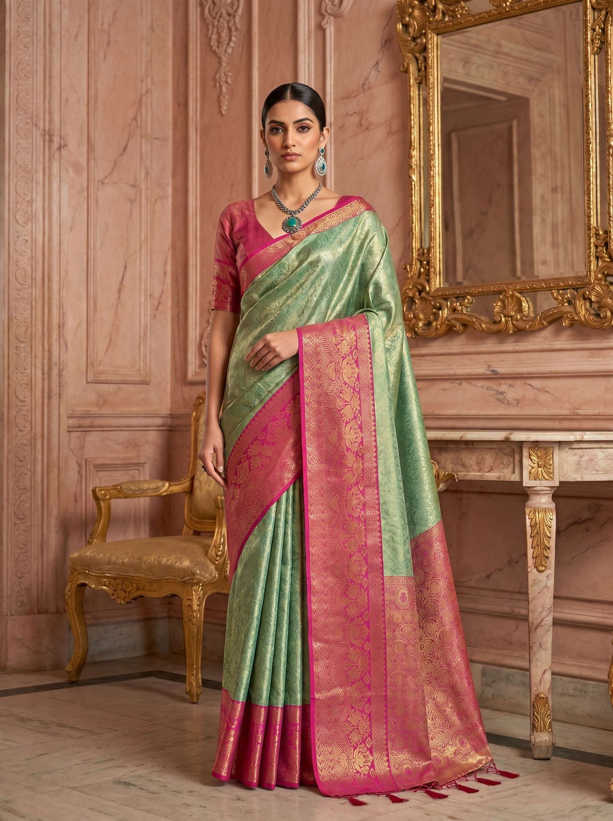 MIMOSA Rama Kanjivaram Art Silk Saree — Mannequin Draped View