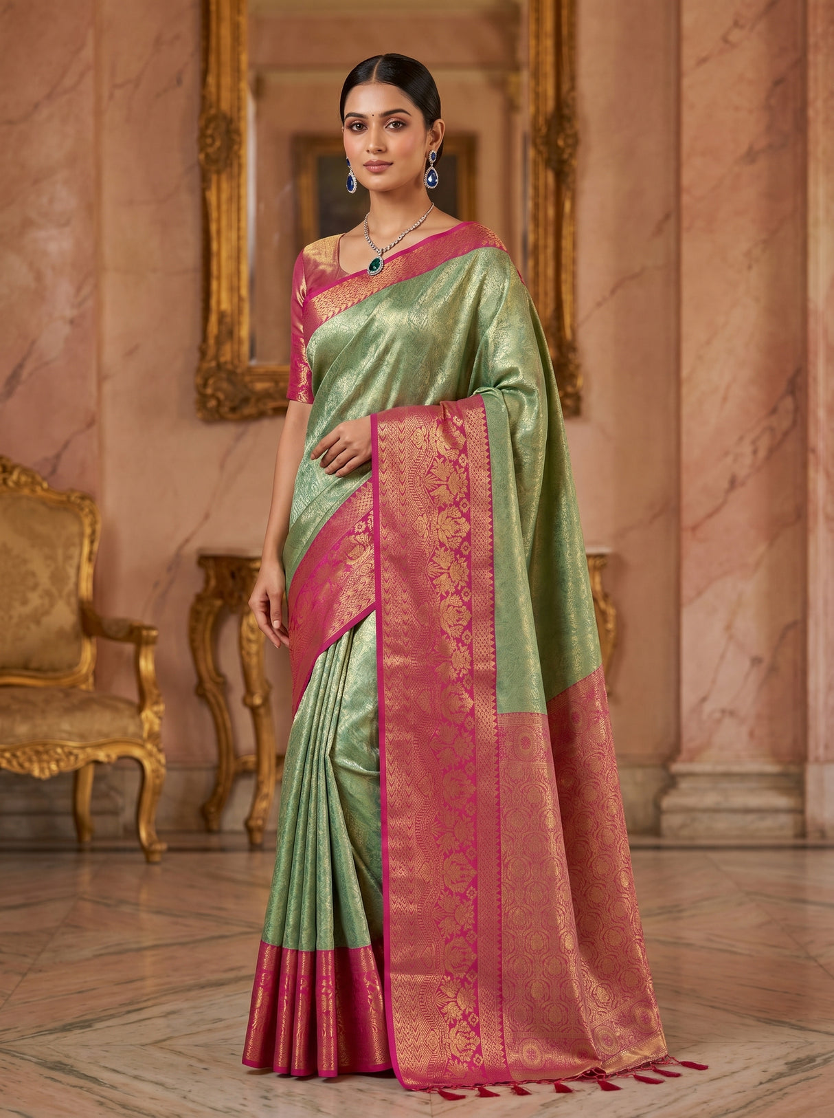 MIMOSA Rama Kanjivaram Art Silk Saree β pose 4 styling detail