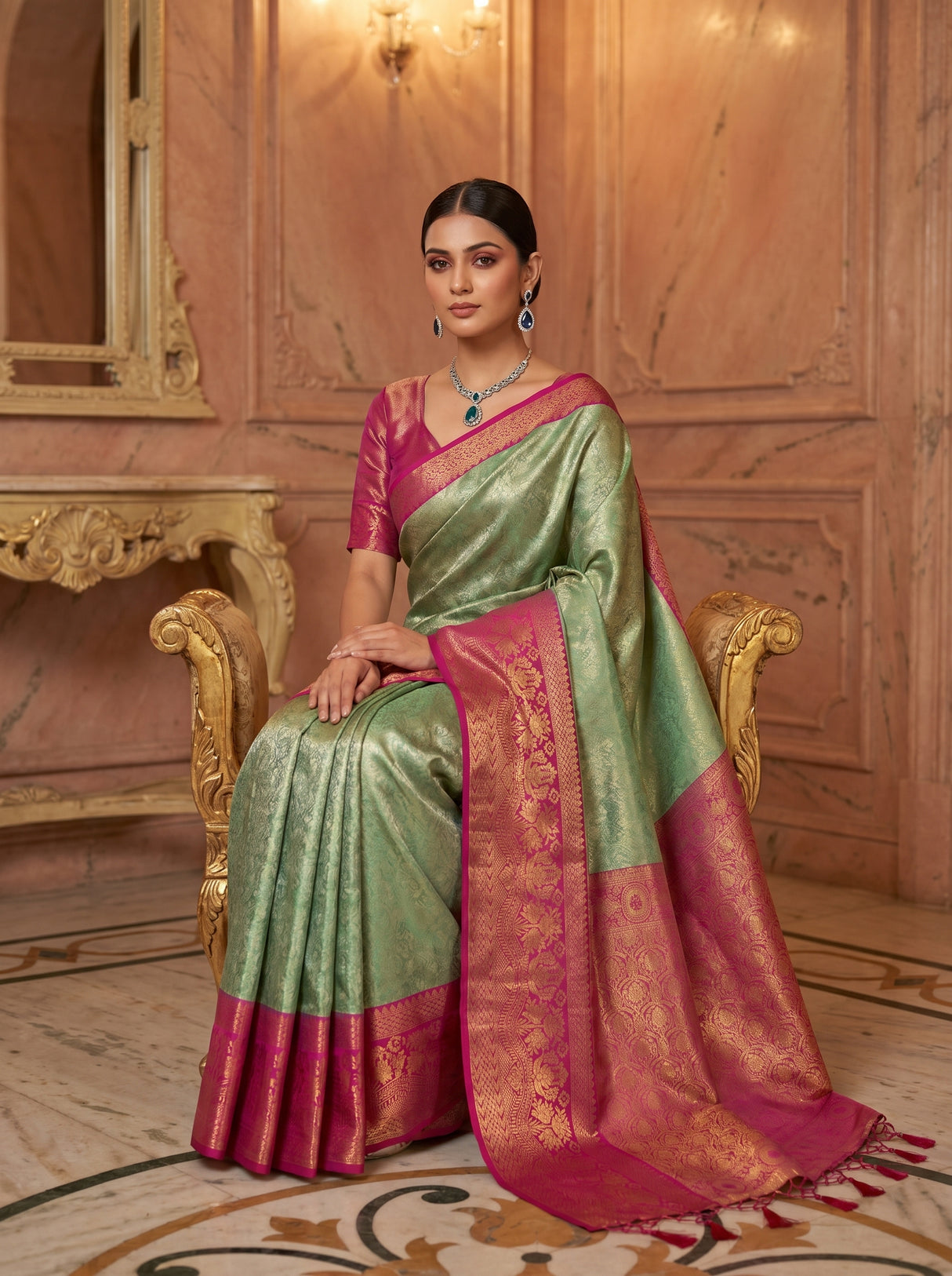 MIMOSA Rama Kanjivaram Art Silk Saree β pose 8 styling detail