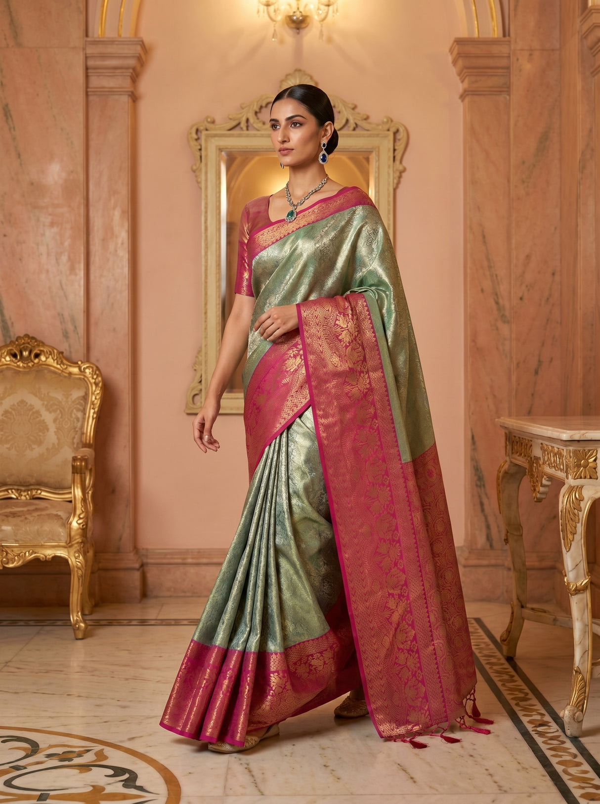 MIMOSA Saffire Kanjivaram Art Silk Saree β pose 7 styling detail