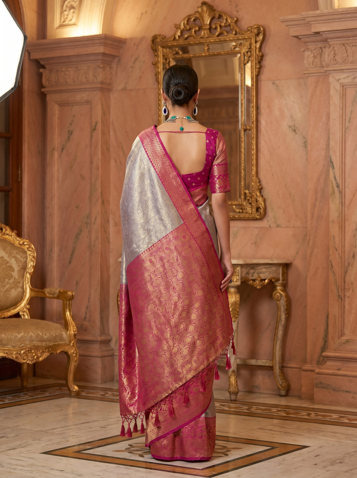 MIMOSA Violet Kanjivaram Art Silk Saree β Unstitched Blouse Piece