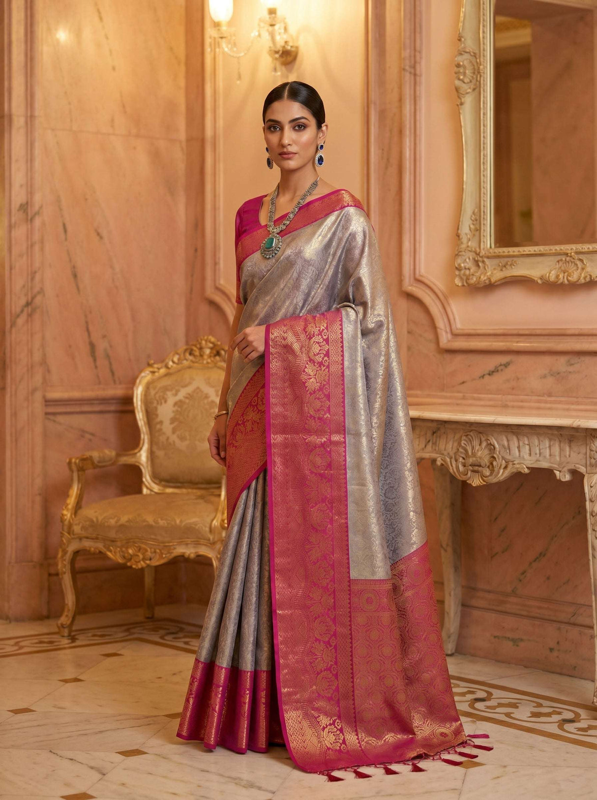 MIMOSA Violet Kanjivaram Art Silk Saree — pose 5 styling detail
