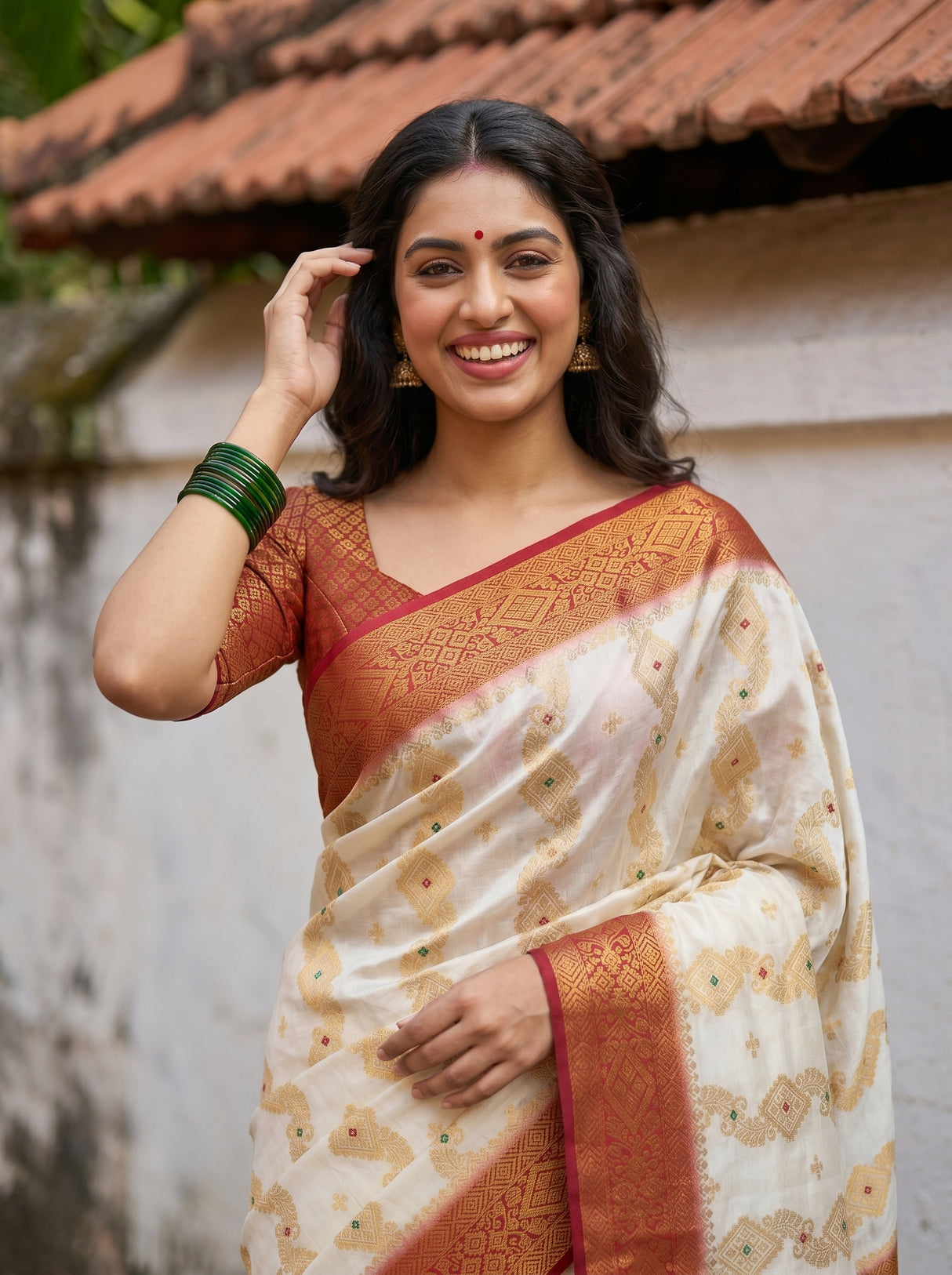 MIMOSA White Kanjivaram Saree — pose 10 styling detail