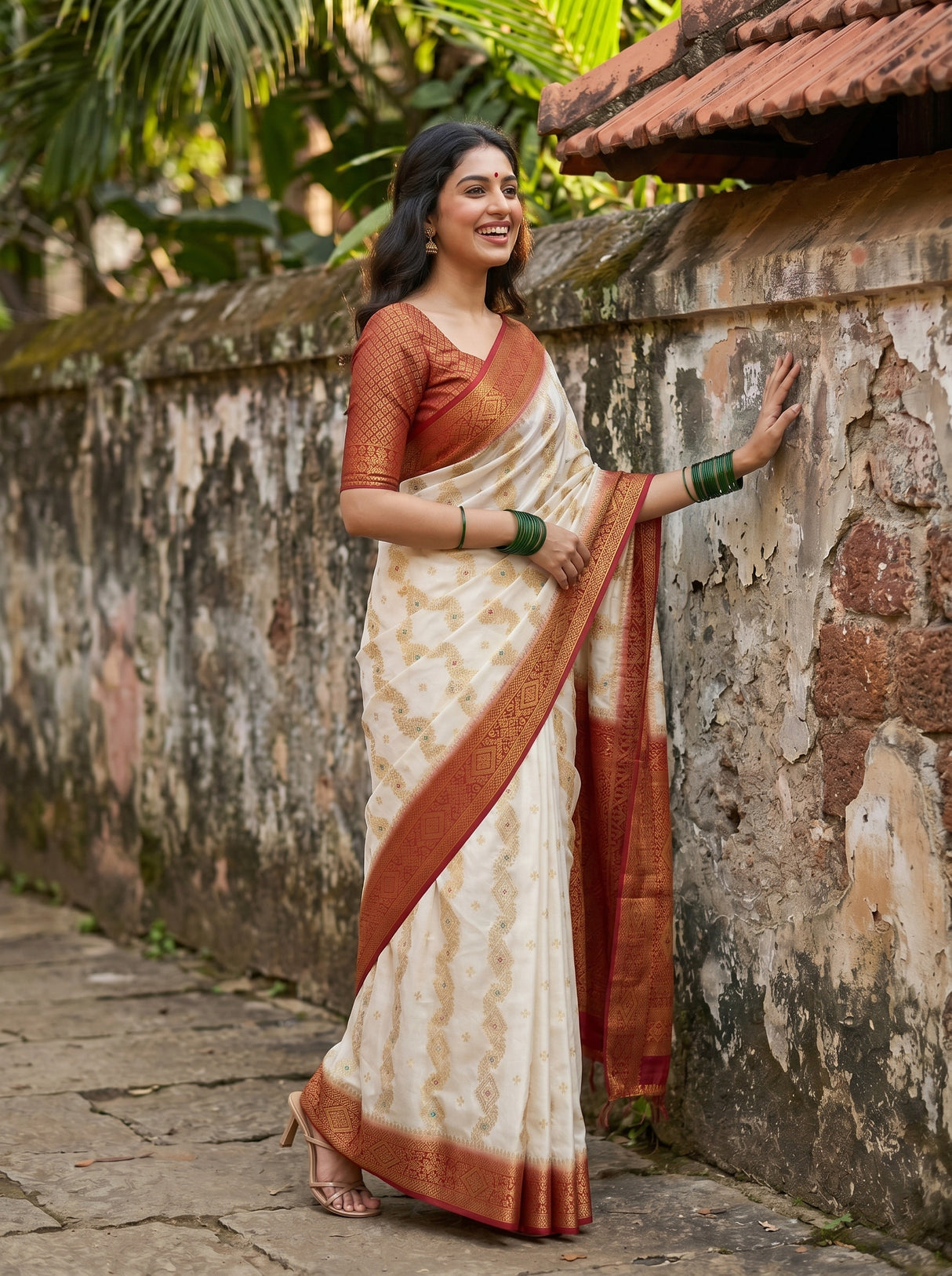 MIMOSA White Kanjivaram Saree — pose 3 styling detail