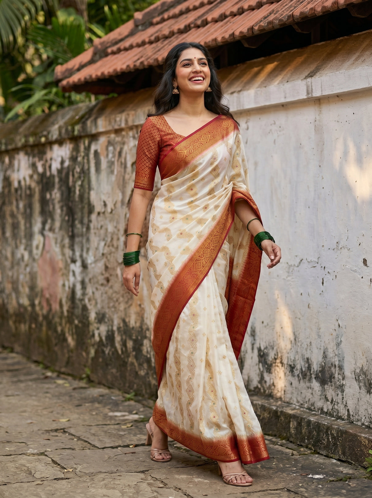 MIMOSA White Kanjivaram Saree — pose 5 styling detail