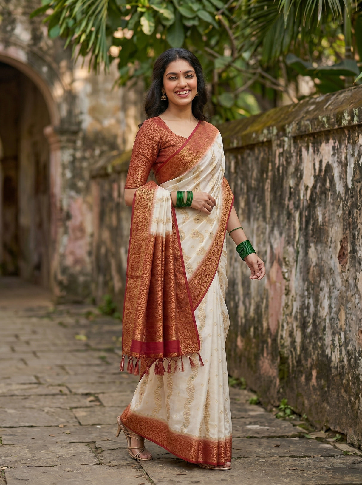 MIMOSA White Kanjivaram Saree — pose 9 styling detail