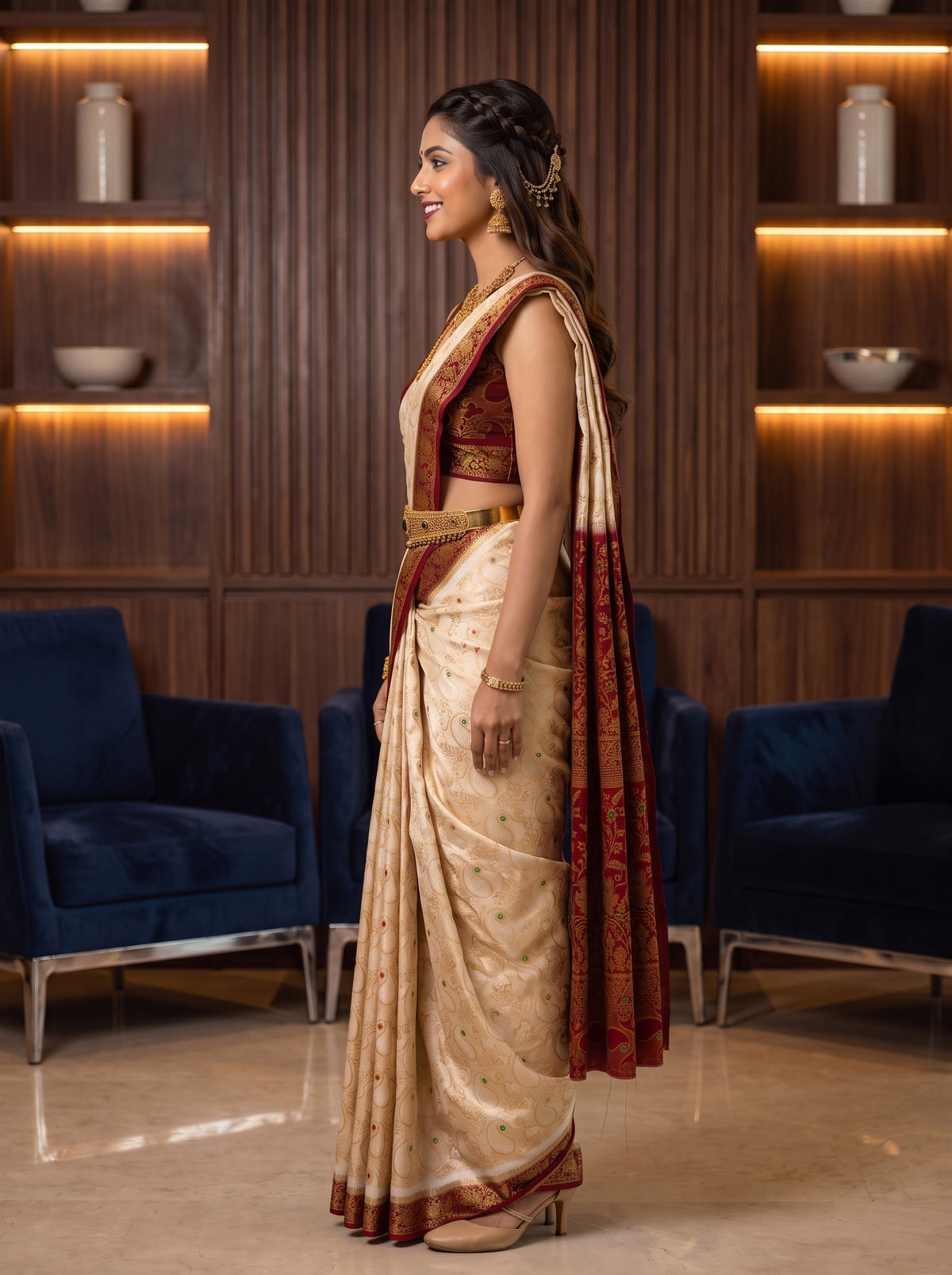 MIMOSA White Kanjivaram Saree — pose 3 styling detail